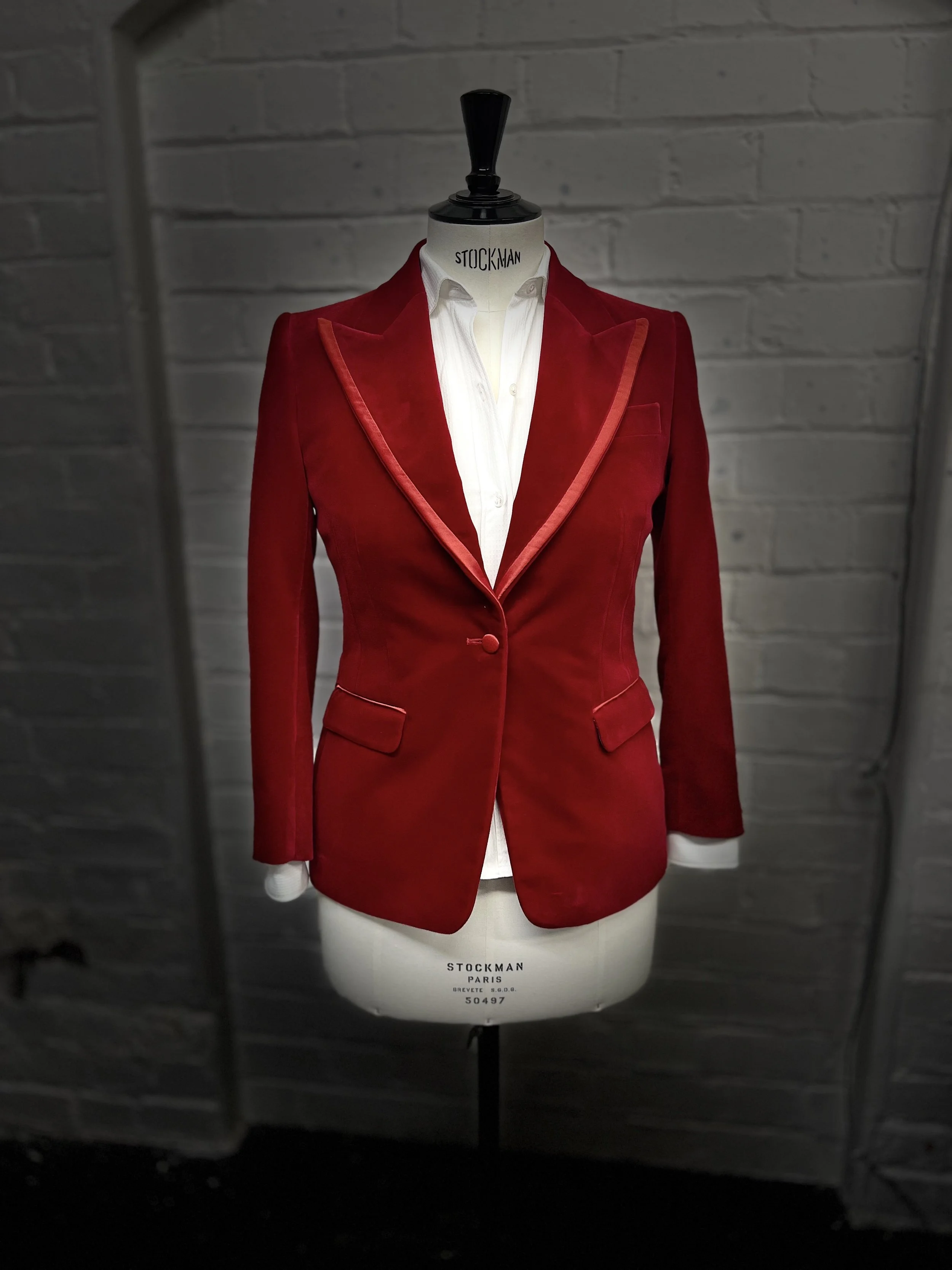 Ladies Red Velvet Jacket Front.jpg