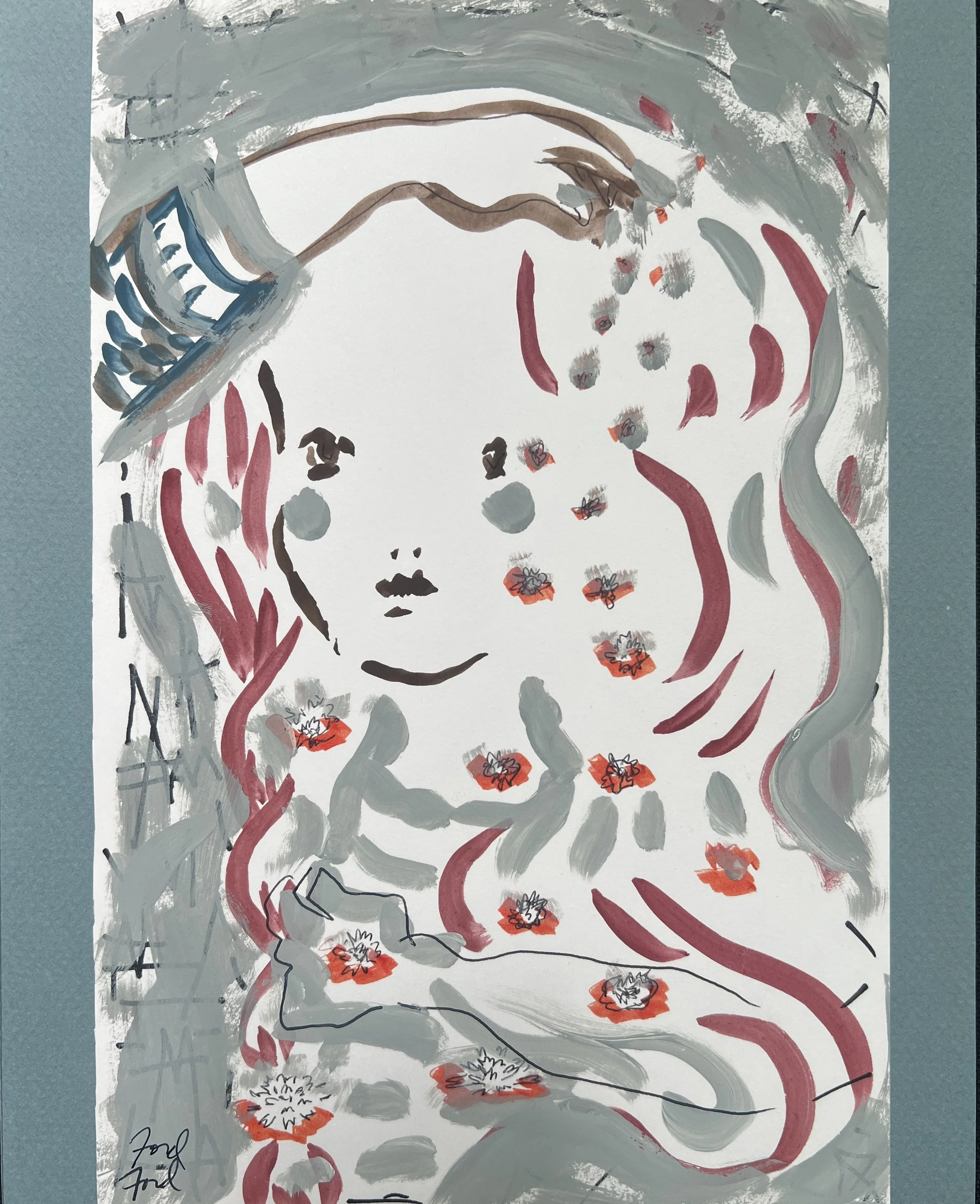Girl Wondering
gouache and ink on paper / 10 x 8" /2025