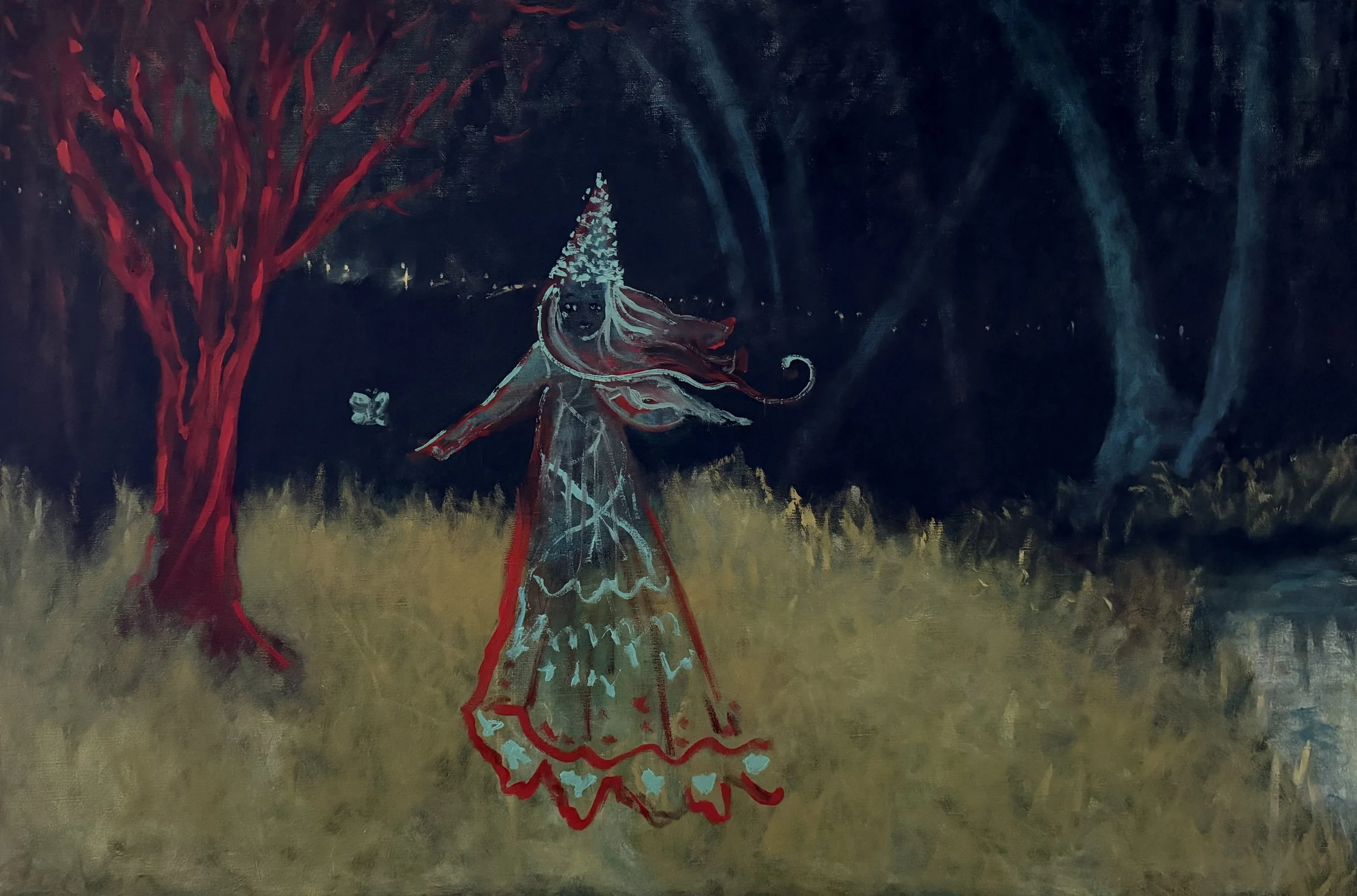 Astrologer and Moth
Oil on Linen / 24 x 36 " / 2026