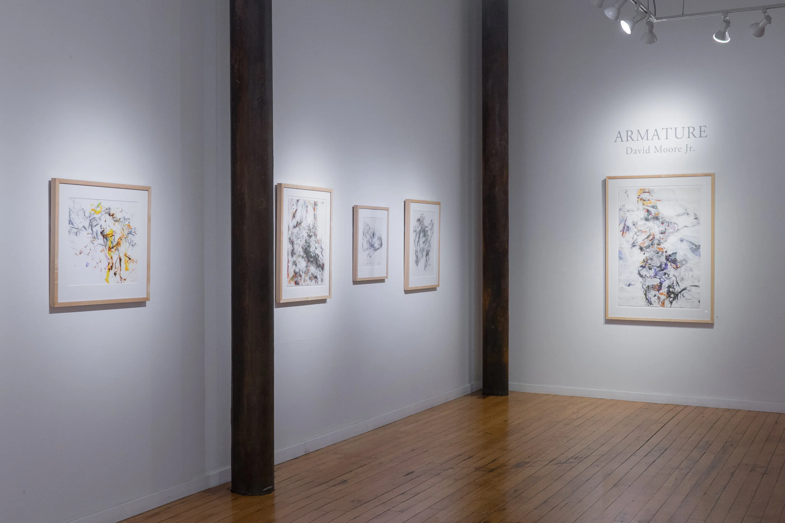  Left to Right:   Rebellious Slave    After Rubens (Ascent to Calvary)    Sketch of Three Men after Giovanni Battista Caracciolo II    After Degas' Three Nude Dancers VI    Heather on Ladder   Photo by Steve Ozone taken from Exhibition at Traffic Zon