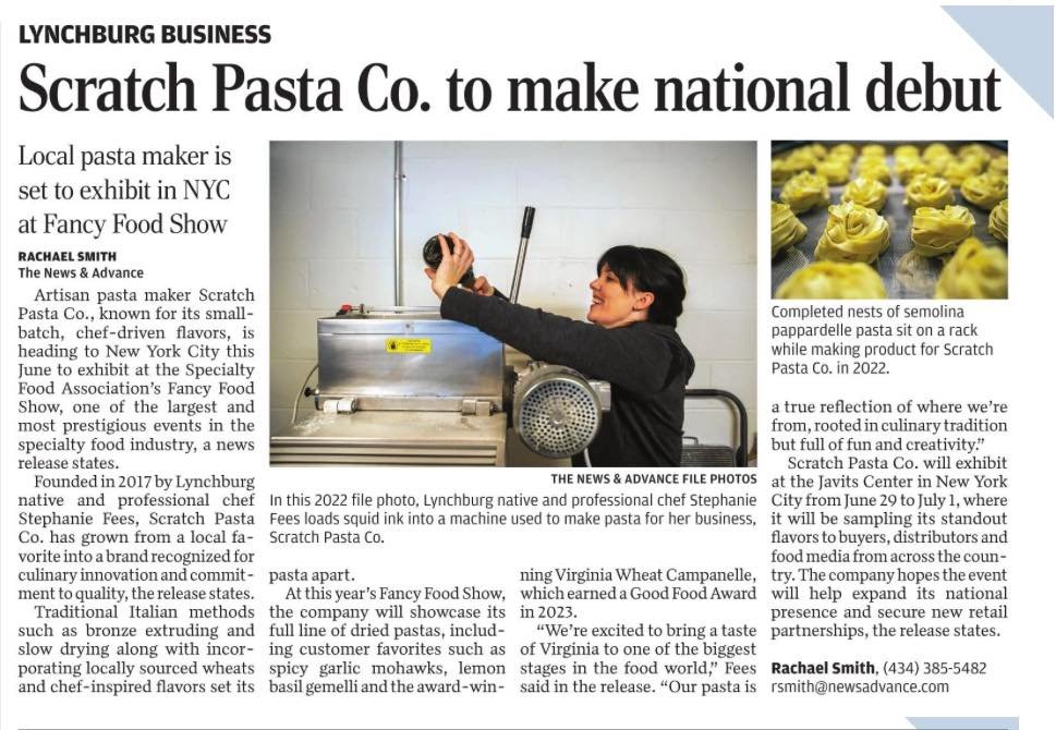 NYC here we come 🍎

#freshpasta #shoplocal #shopsmall #smallbatch #lynchburgva #noodsareforsharing #scratch #pasta #brassdie #specialtyfoodassociation #fancyfoodshow