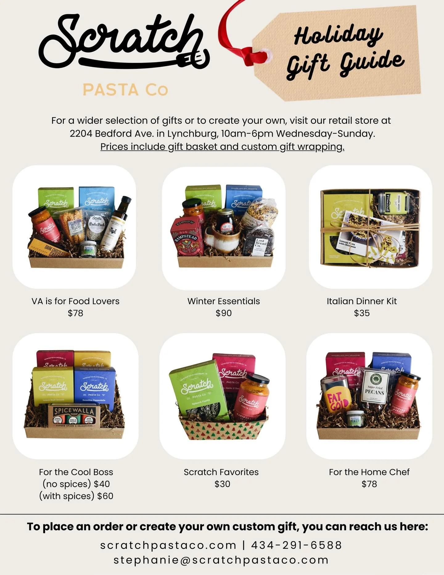 Our Holiday Gift Guide is here to help you with gifts for friends, family, clients &amp; more! Stop by the shop to order your gift basket today, or put together a custom one with products from the shop! 🎄🎁✨