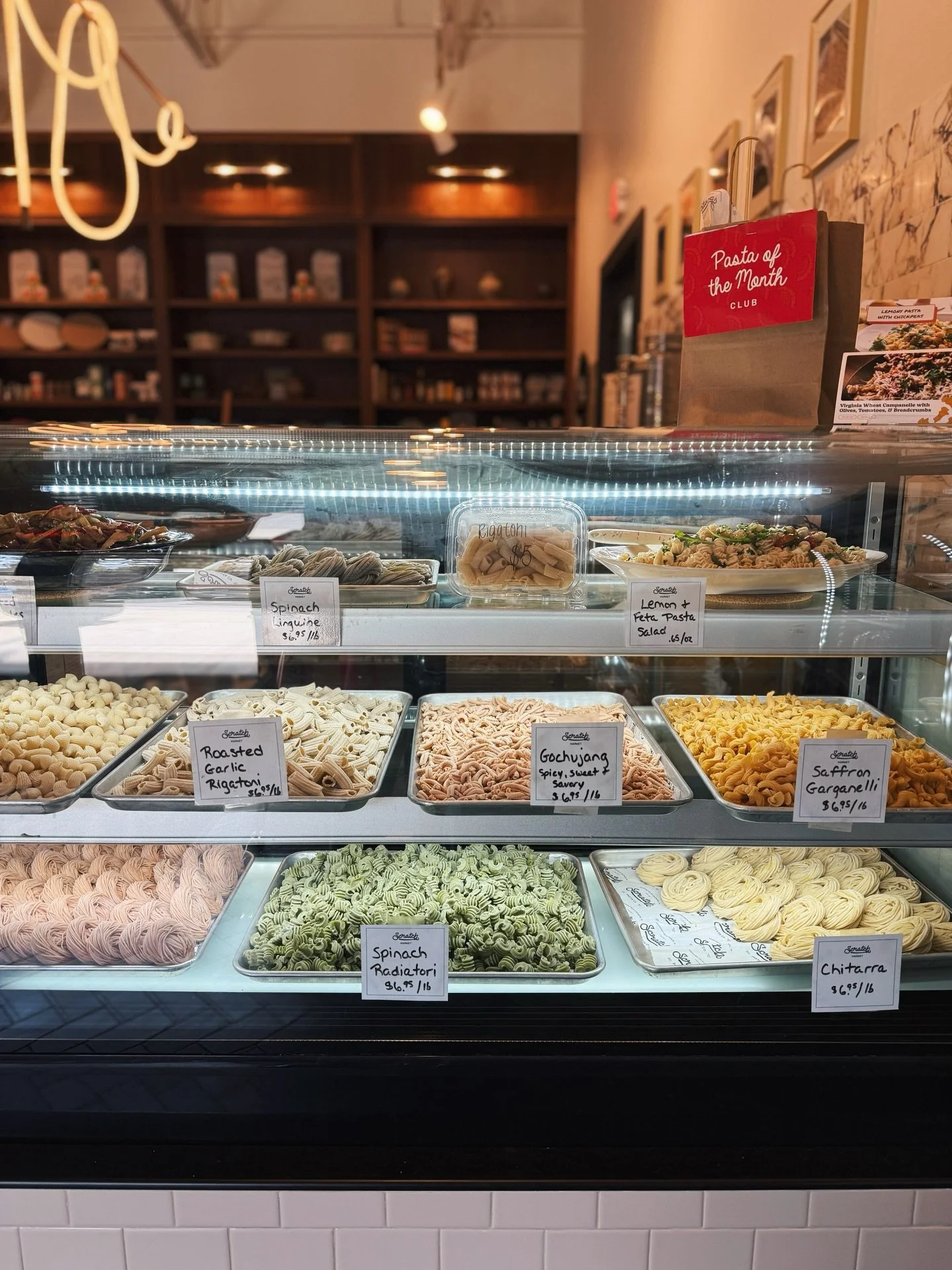 Pasta fridge is full and ready for ya! Spinach Radiatori, Saffron Garganelli &amp; so many other delicious flavors and shapes. Come try something new!