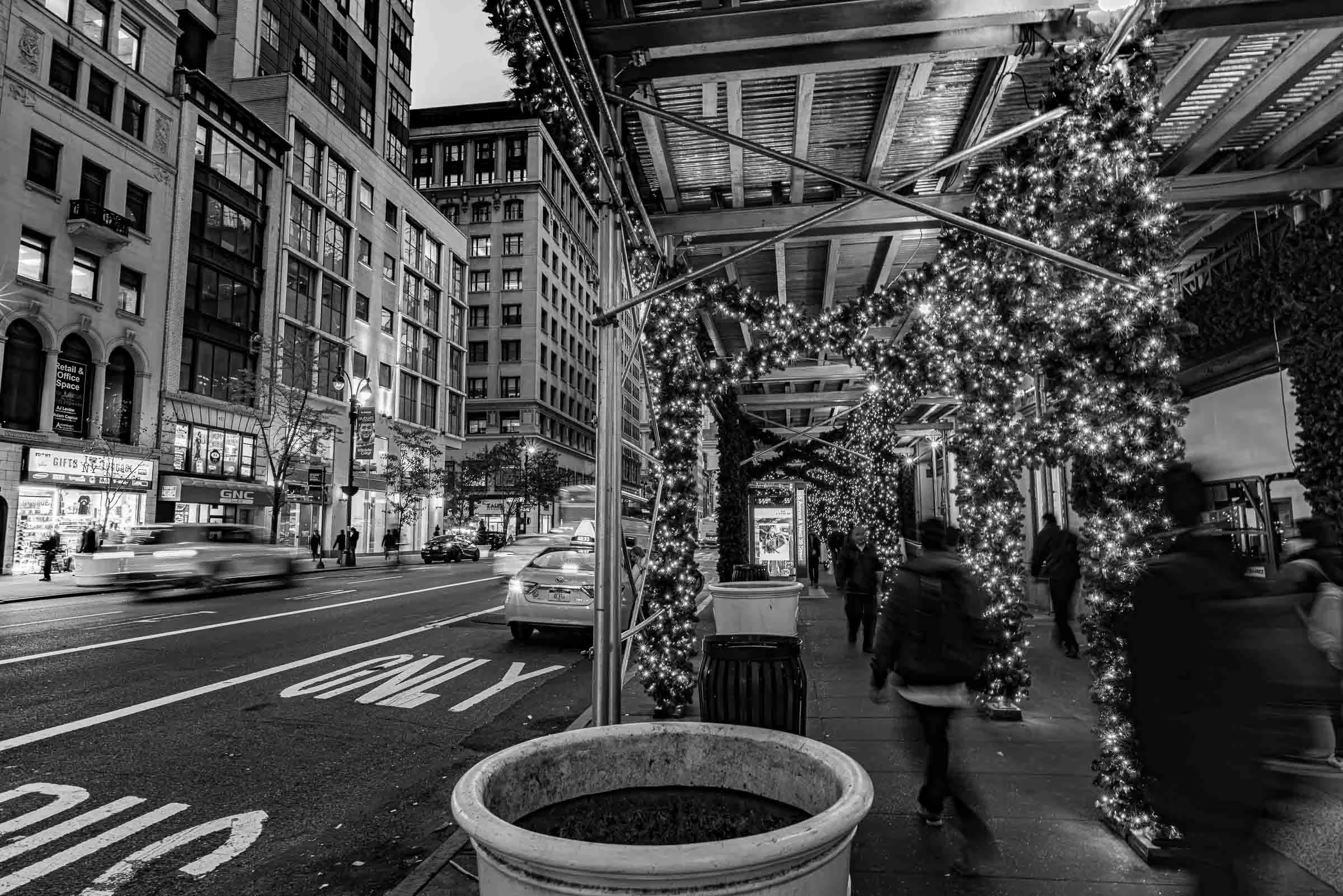 black and white christmas nyc photograph
