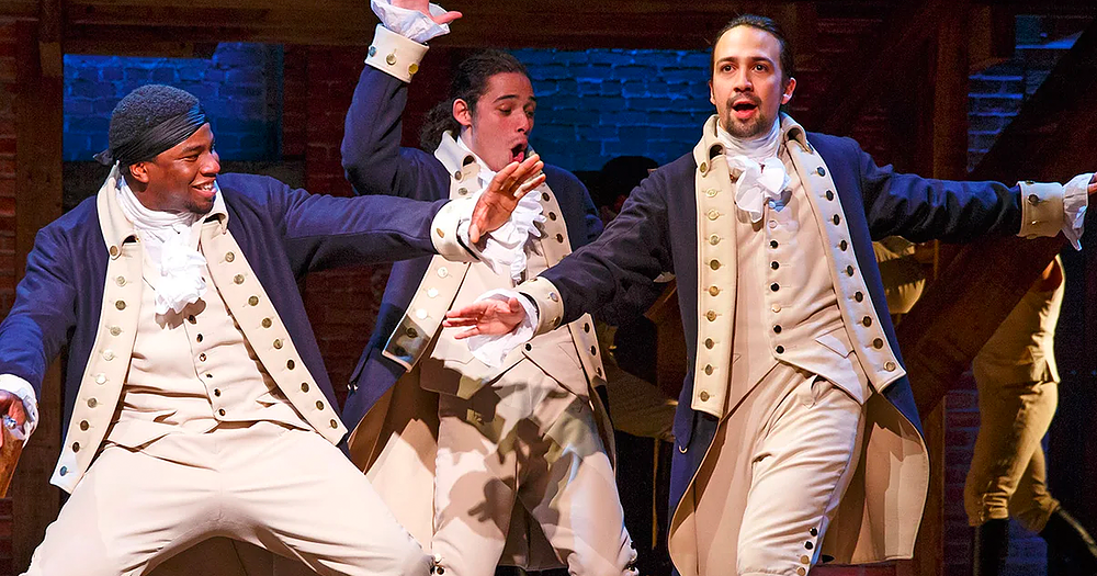Lin-Manuel Miranda in Hamilton live on Disney Plus.
