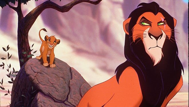 Simba and his villainous uncle Scar in Disney’s The Lion King.