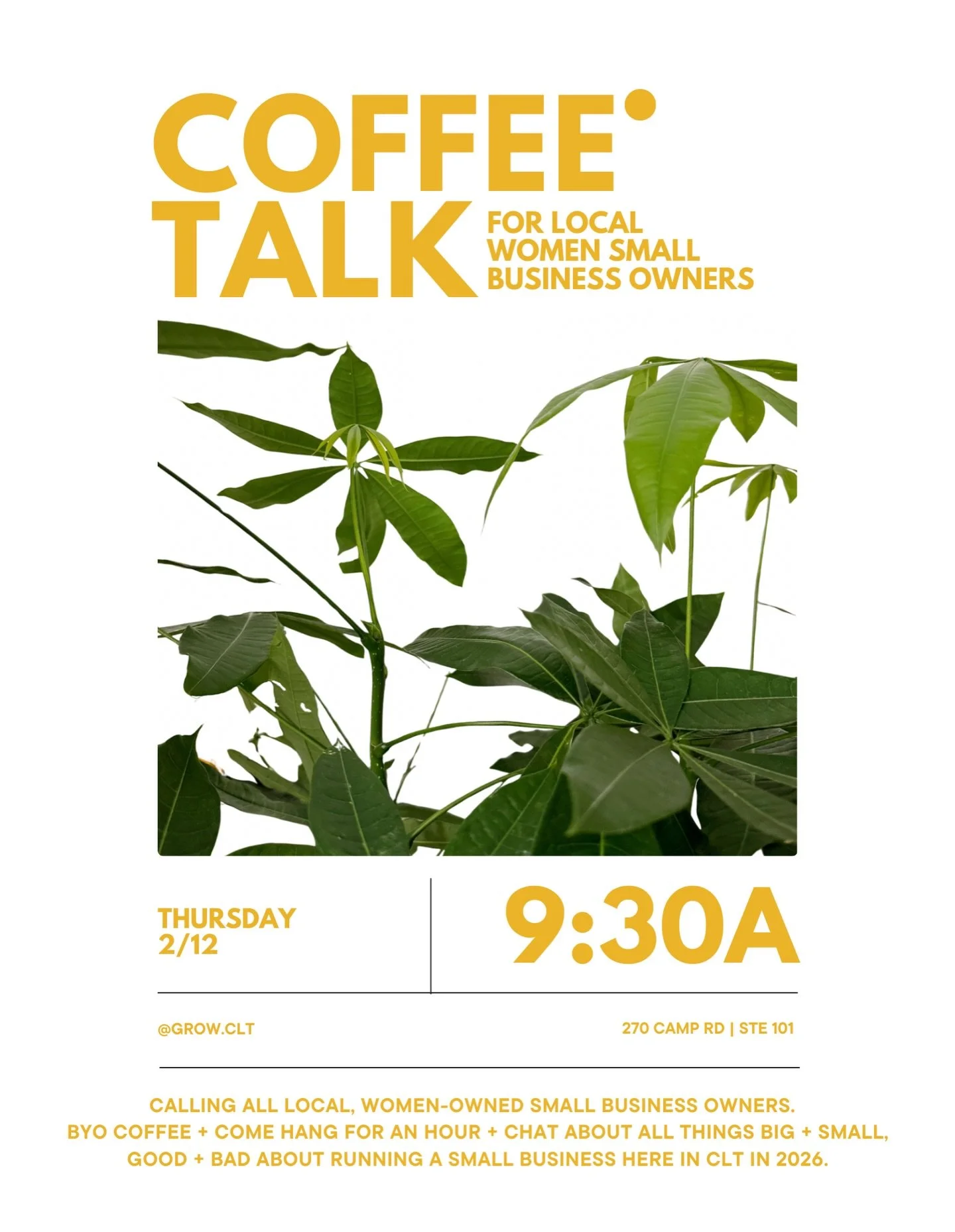 **update&hellip; see bottom of post!

calling all local, women-owned small business owners! 

let&rsquo;s get together + learn from + support each other!  BYO coffee + come hang for an hour + chat about all things big + small, good + bad about runnin