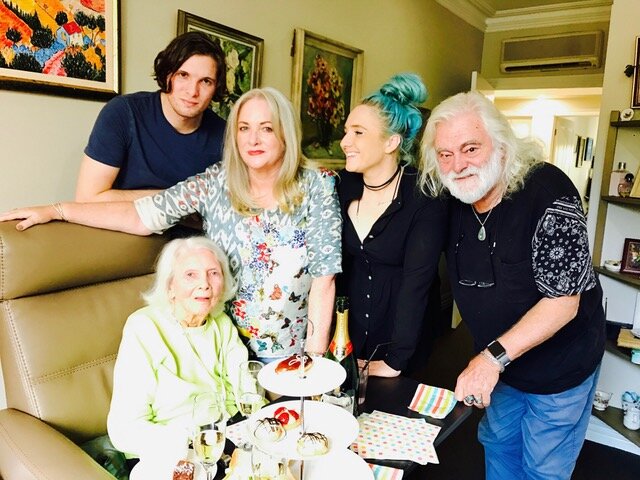 Our family together with Elvie in 2017 - Austin, Elvie, me, Olivia and Brian .