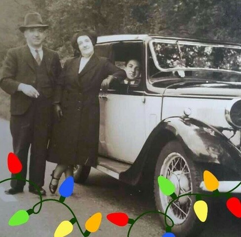 My grandparents doing their best Bonnie & Clyde impersonation in Scotland circa 1950’s. My Uncle Michael in the car.