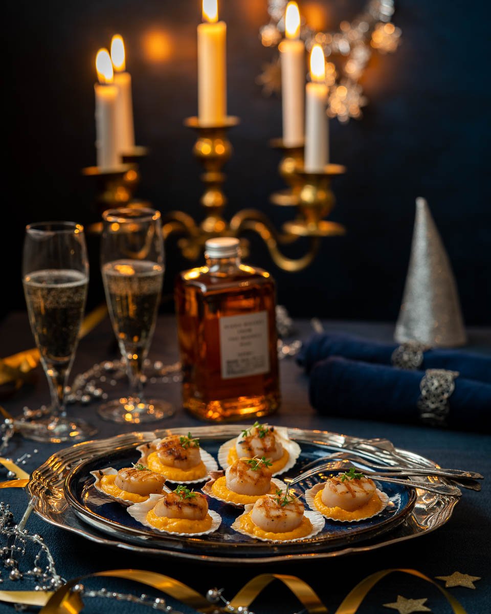 Grillade pilgrimsmusslor med pumpacrème