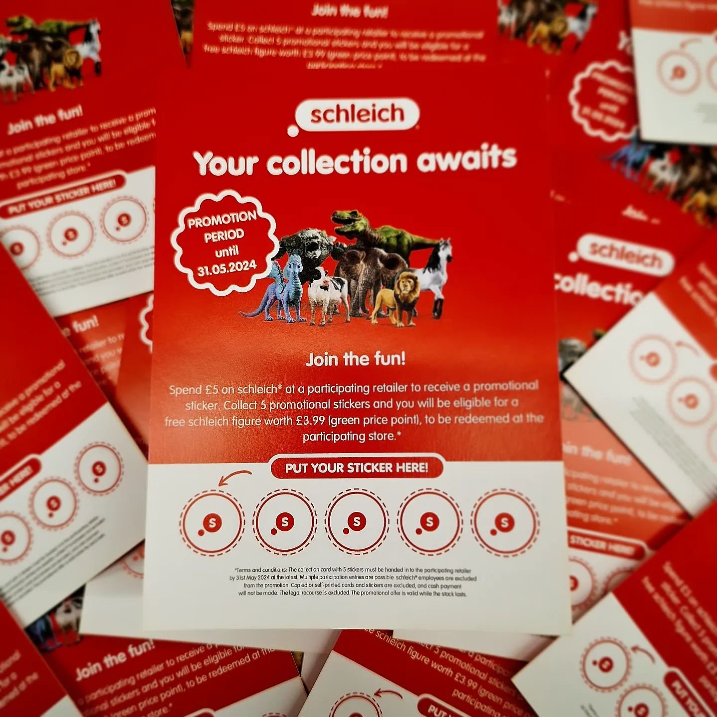 🦖🐎 SCHLEICH LOYALTY CARD🦍🐋

❤️Spend &pound;5 on any SCHLEICH and COLLECT a STICKER.

❤️5 STICKERS = One FREE 🟢GREEN DOT🟢 SCHLEICH FIGURE FOR FREE (worth &pound;3.99).

Pop in for more details &amp; to see our full range of @schleichofficial. 

