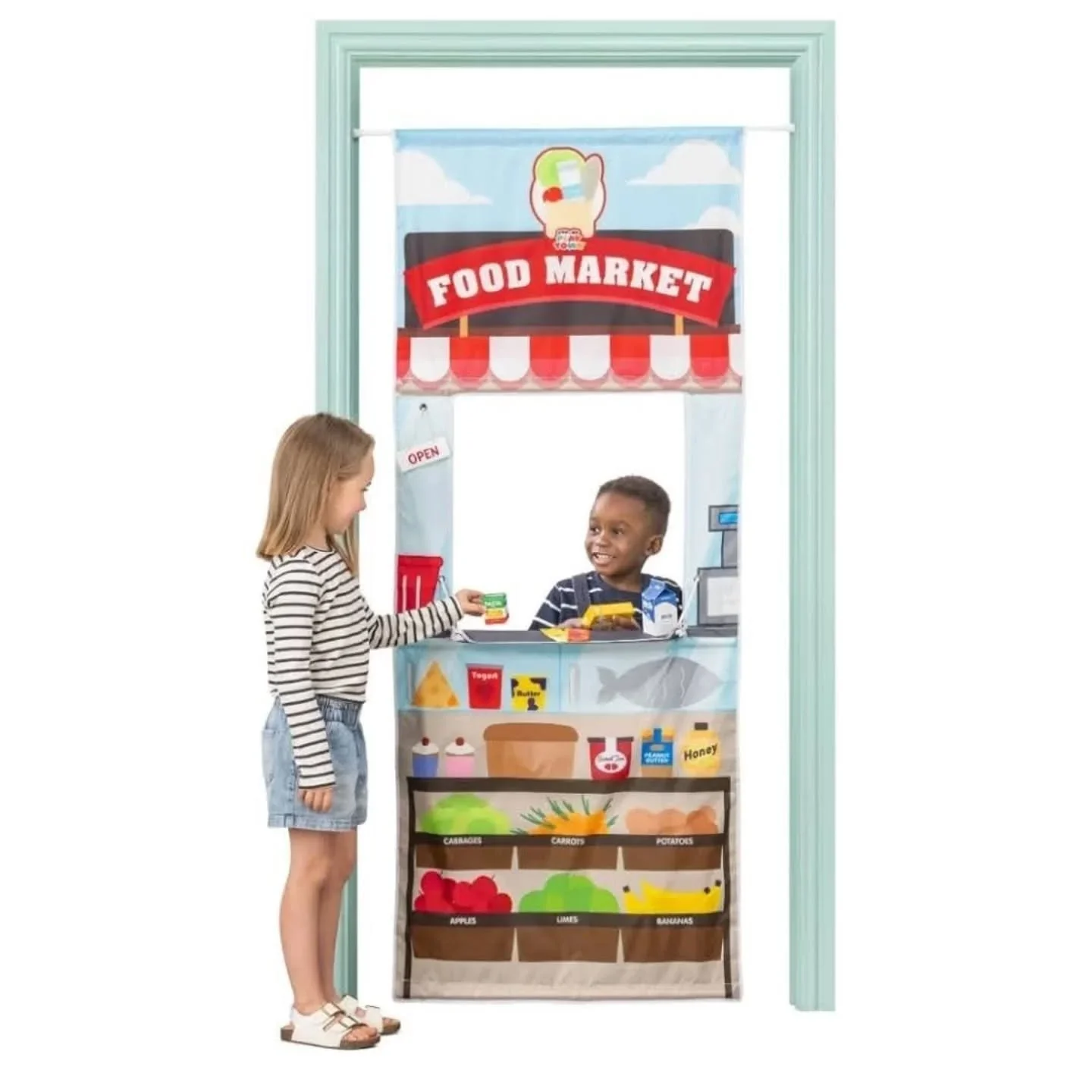 Have you seen our  PLAYTOWN FOOD MARKET PLAY CURTAIN in our 🪟WINDOW🪟 this week?

Pop by to have a look and take a look at these photos to see how easy it is to set up and play. 

It's just &pound;19.99 &amp; you will find it along side, our play ti