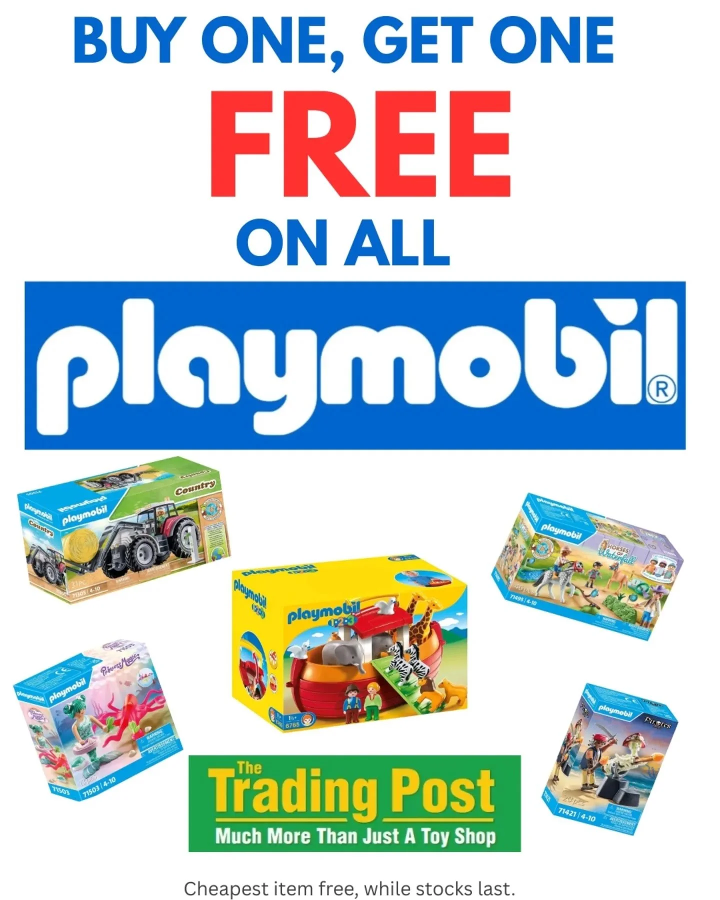 Calling all PLAYMOBIL fans... All our PLAYMOBIL is now BUY ONE, GET ONE FREE! 

#bogof #playmobil #playmobilsale #toysale #toyshop #kingsbridge #devon.