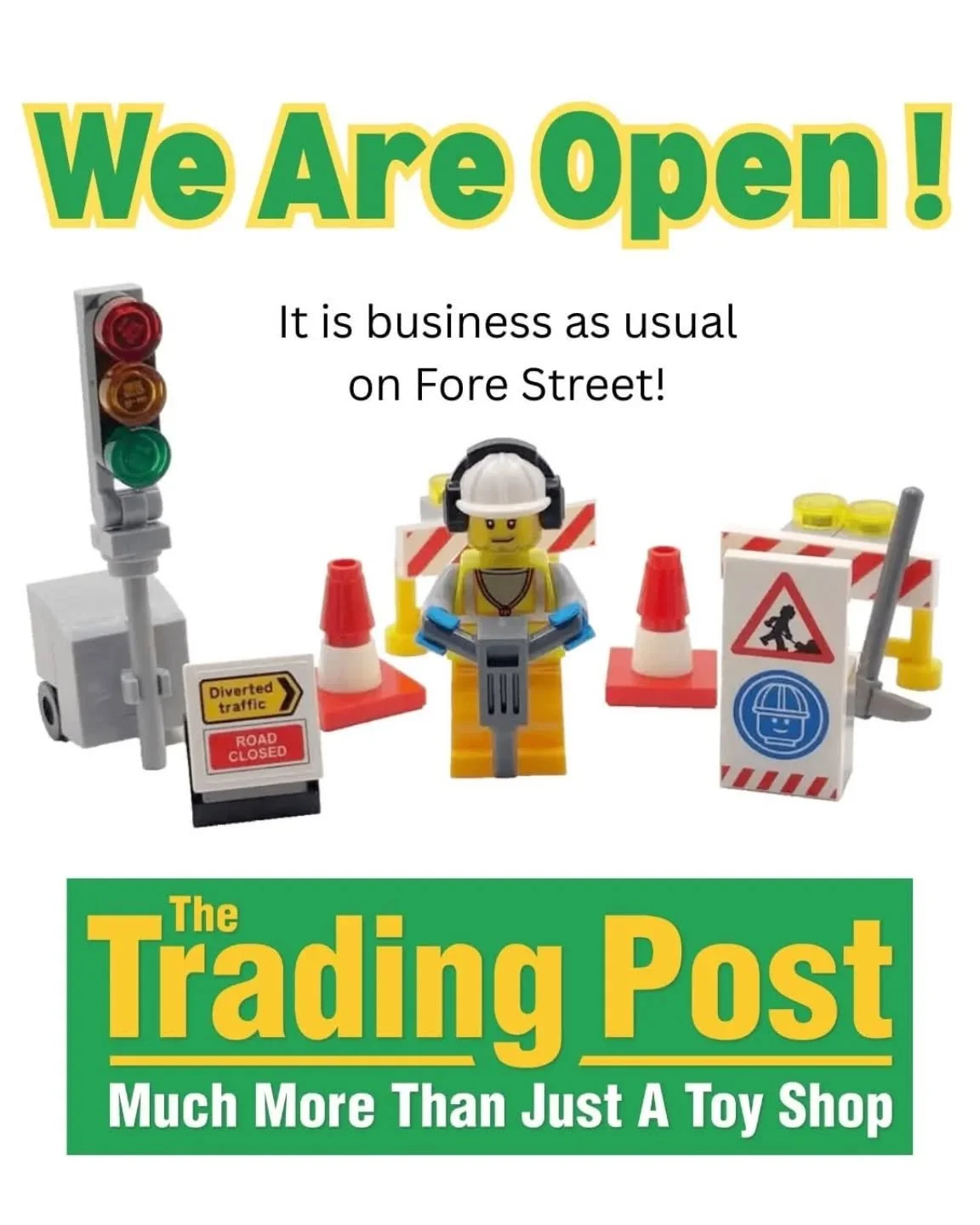 👷🏻&zwj;♀️🚧 FORE STREET IS OPEN, VIA MILL STREET (the one way system on Mill street has been reversed.)🚧👷🏽

⭐️🎈We are OPEN &amp; it is BUSINESS AS USUAL on Fore Street throughout the road works!🎈⭐️

The lower entrance to Fore Street (by Peacok