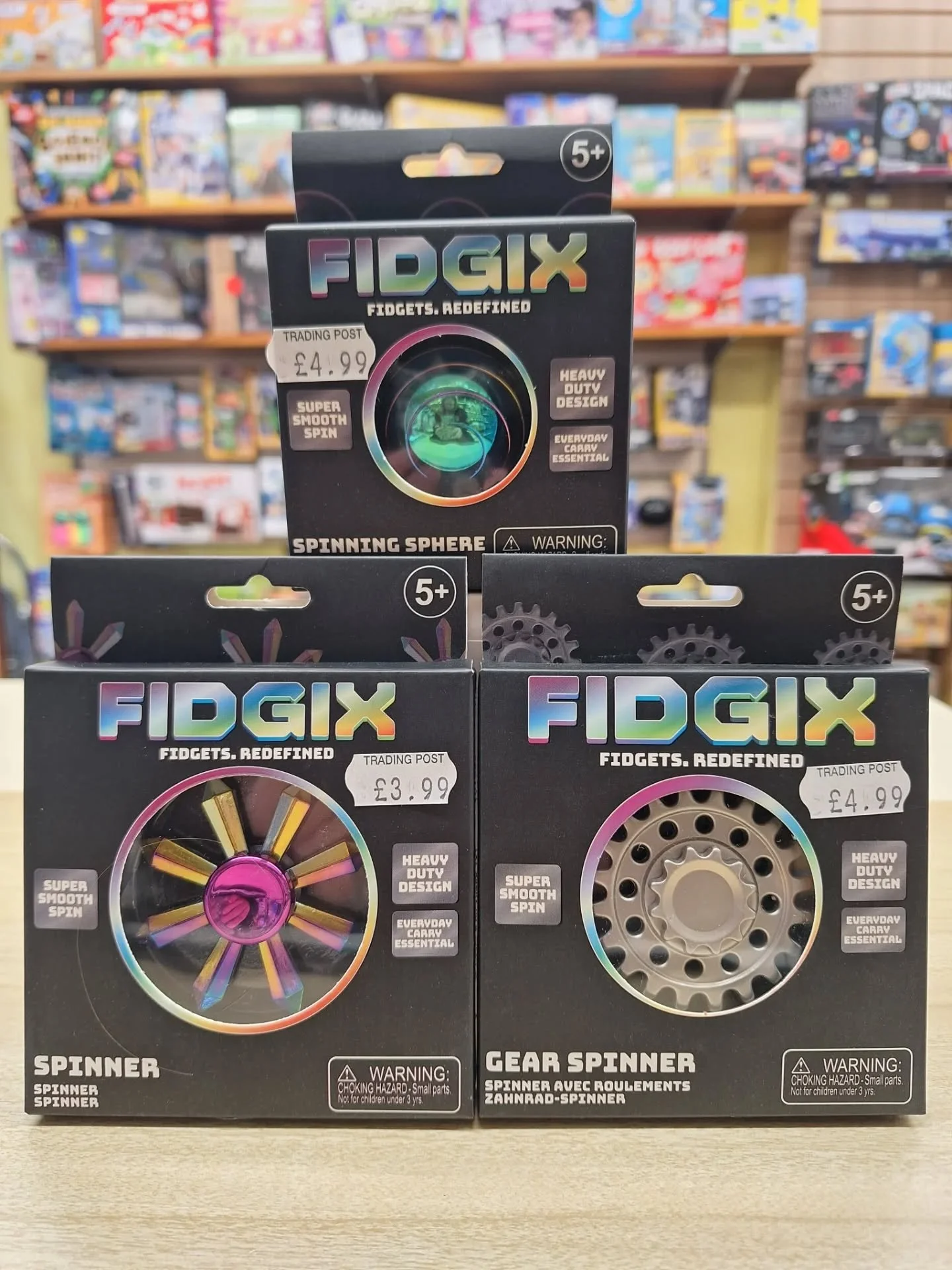 Let us introduce FIDGIX our new range of FIDGET SPINNERS!

We have 3 FIDGIXs to choose from...

⚫️ The Fidgix SPINNER
🟣 The Fidgix GEAR SPINNER
🔵 The Fidgix SPINNING SPHERE

Pop in and try them today!