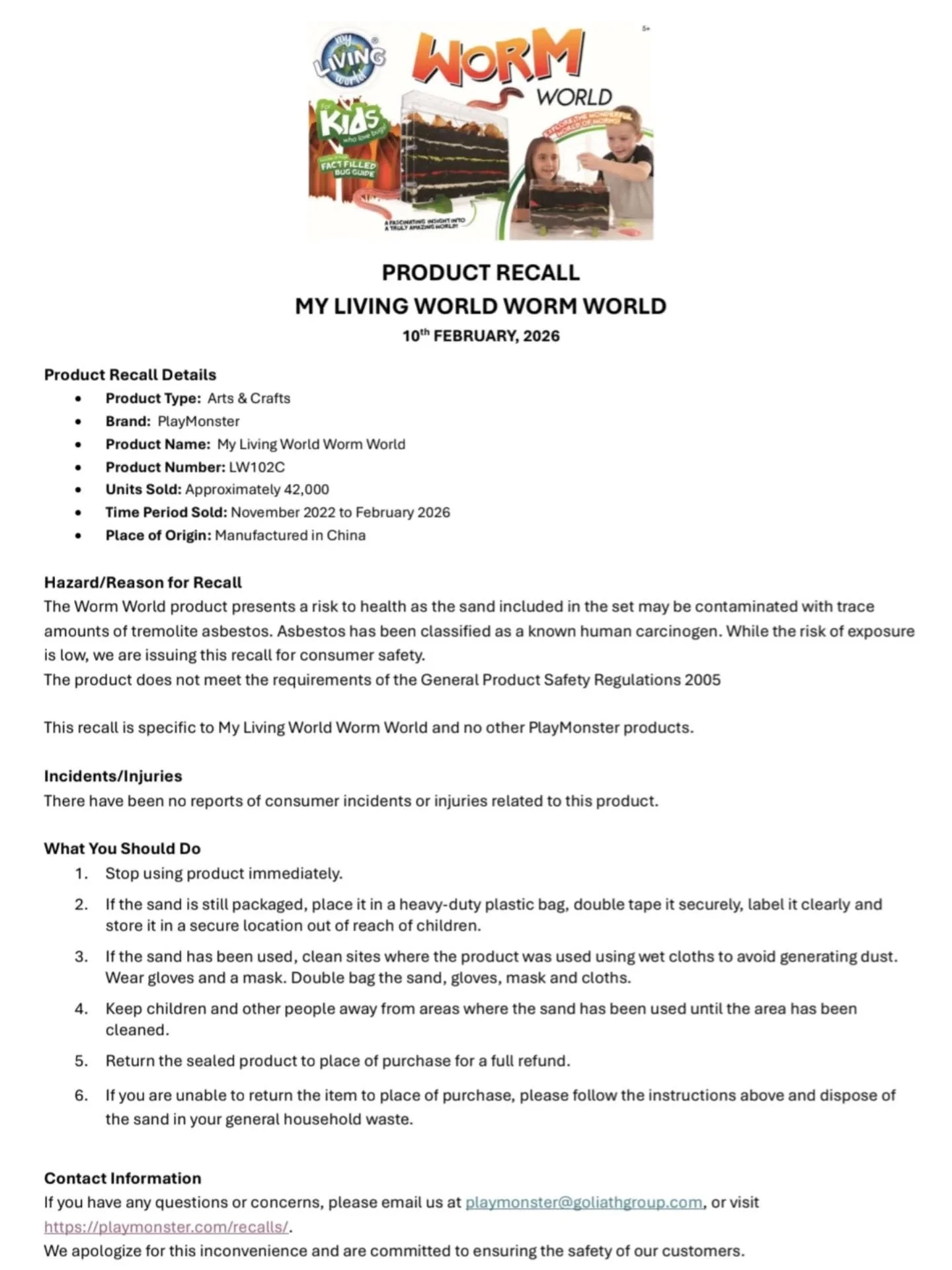 ⚠️PRODUCT RECALL⚠️

Please read carefully if you have purchased WORM WORLD by PLAY MONSTER from us recently.