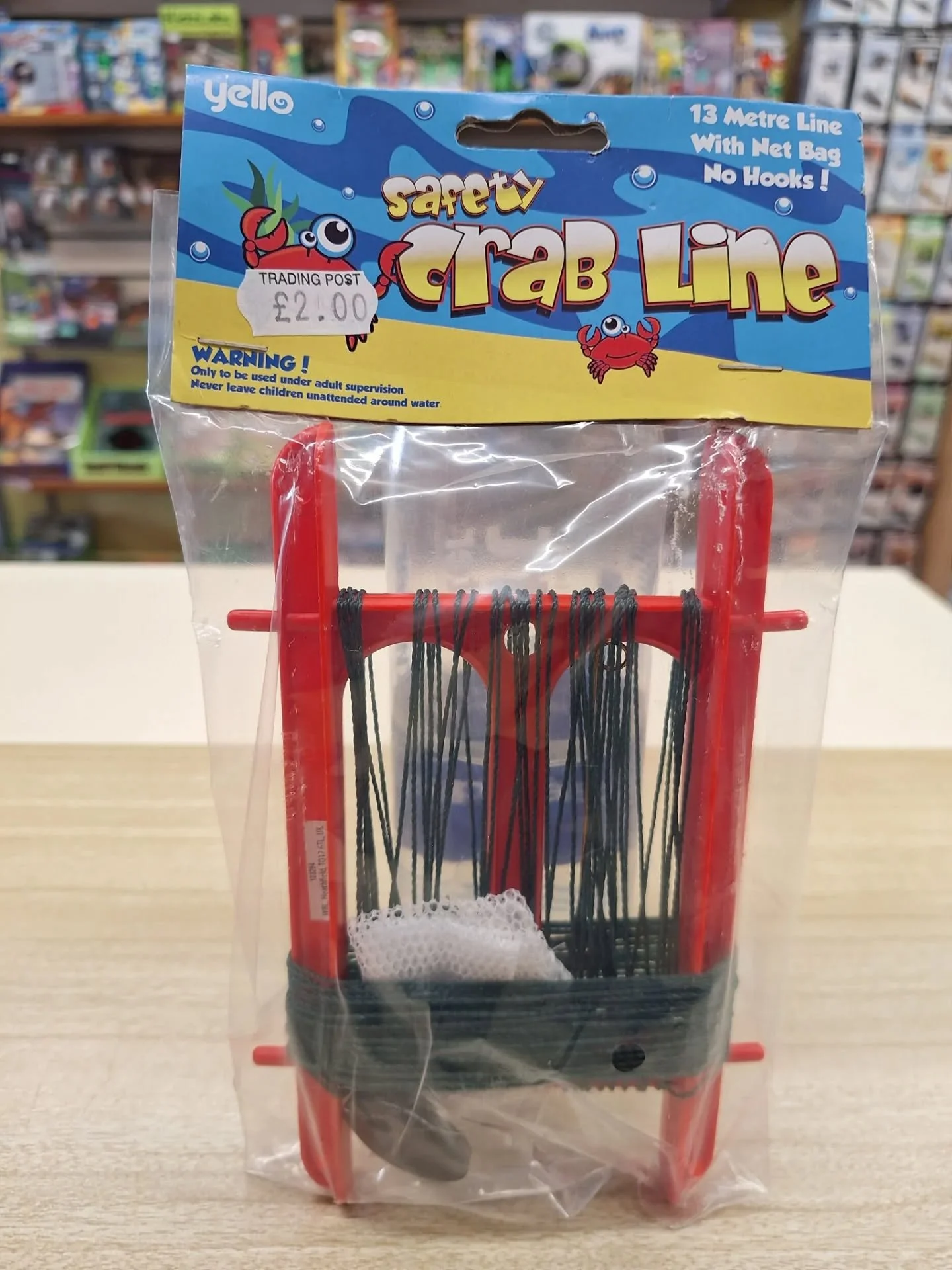 🦀We have all you CRABBING needs from just &pound;1!🦀

We have 5 different lines to choose from, a range of buckets and nets, replacement bait bags and even stinky bait which the crabs love!

Pop in and see all our CRABBING &amp; BEACH ESSENTIALS!