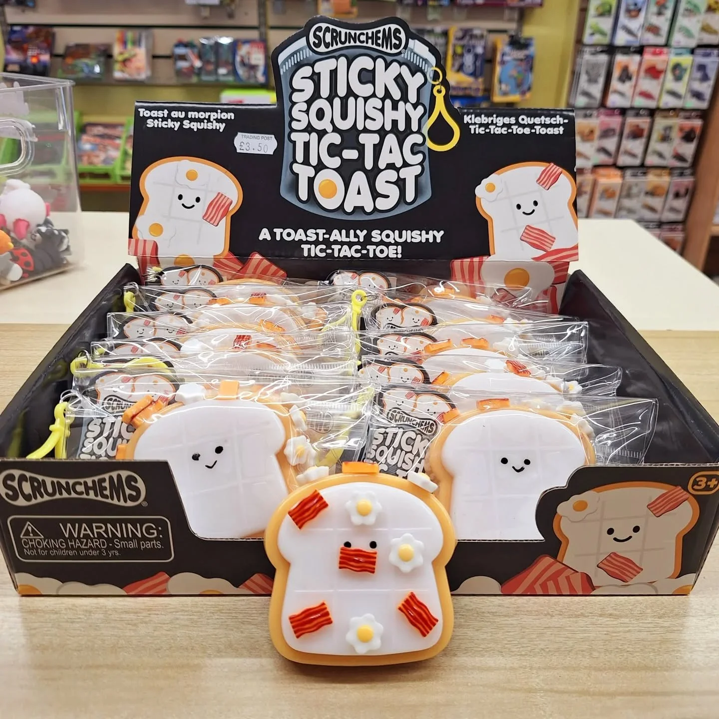 Another new SQUISHY has arrived...🥓🍳TIC TAC TOAST!🍳🥓

A super cute squishy slice of toast, with sticky eggs and bacon to play the classic game of tic-tac-toe, it comes in own resealable bag with a clip to take it on your travels! 

A perfect pock