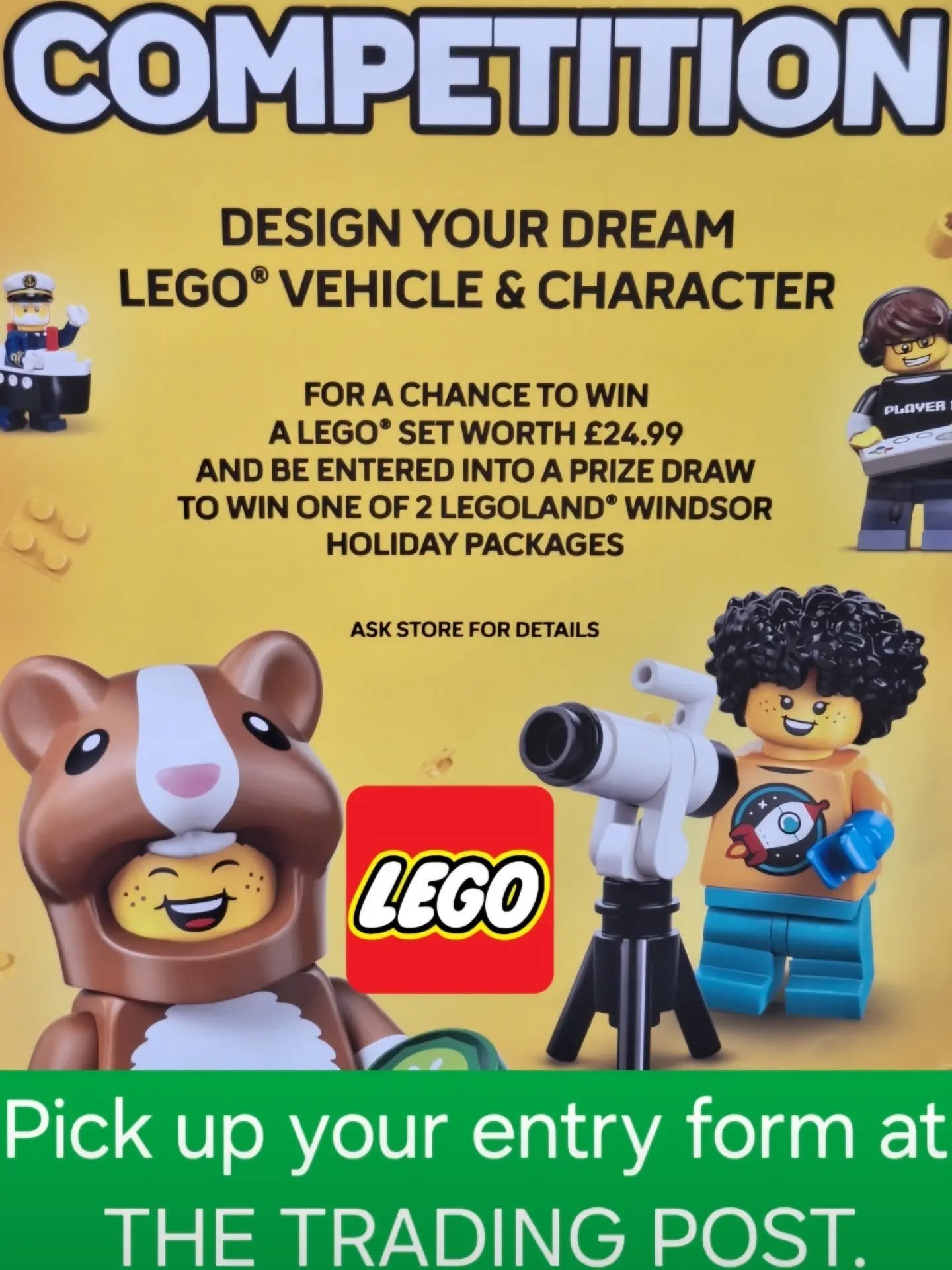 ⭐️It's COMPETITION TIME- Again!!!⭐️

@lego &amp; @toymasterltd have teamed up to offer you the chance to WIN a TRIP to LEGO LAND WINDSOR &amp; a &pound;24.99 LEGO SET! 

Pop in and pick up your entry form today!

Here at The Trading Post - Kingsbridg