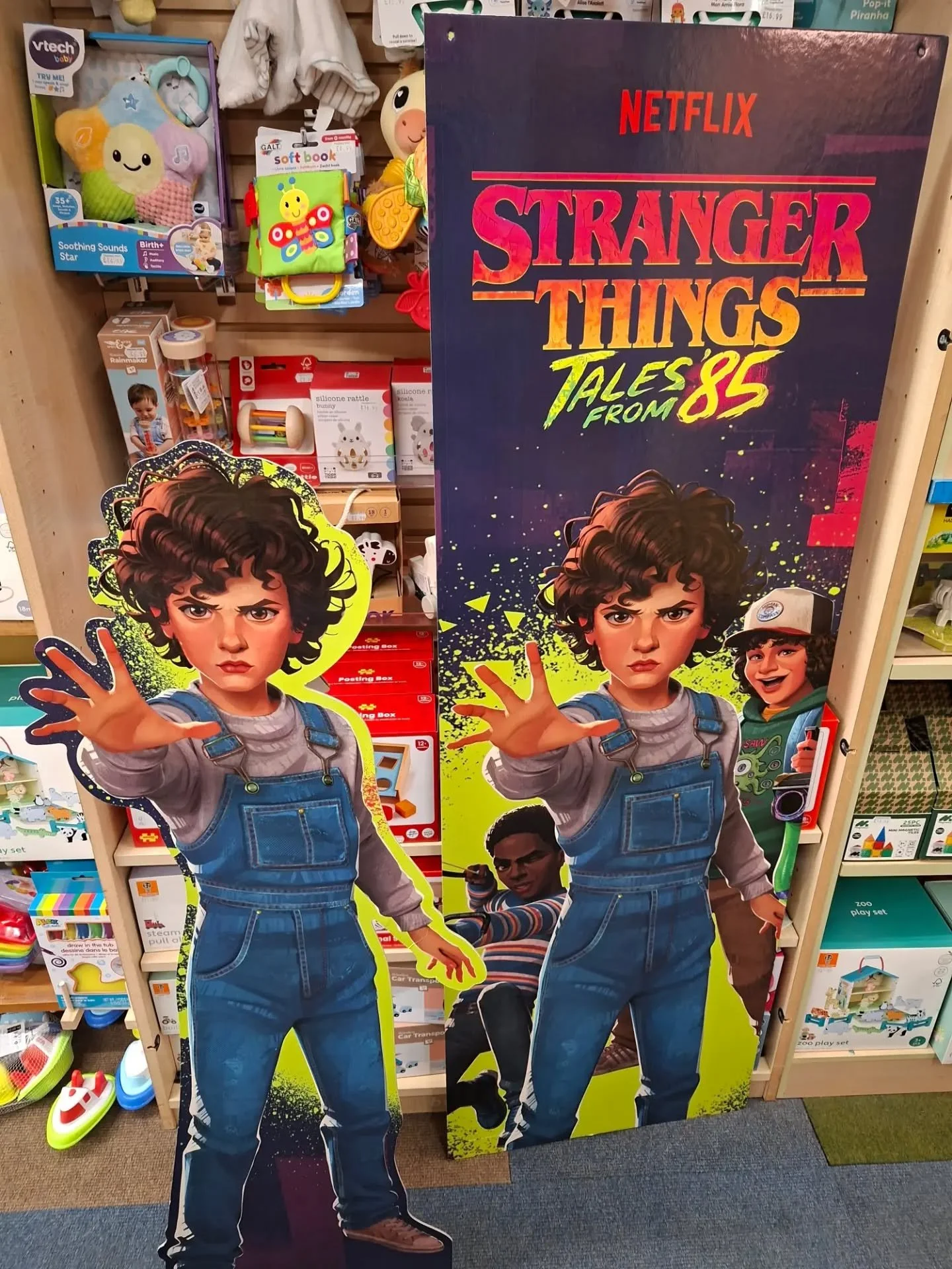 ⭐️FREE⭐️

We have 2 STRANGER THINGS promotional items we no longer require, one tall cardboard "poster" &amp; one cardboard standee. 

If you would like them, please pop in to collect, first come serve.