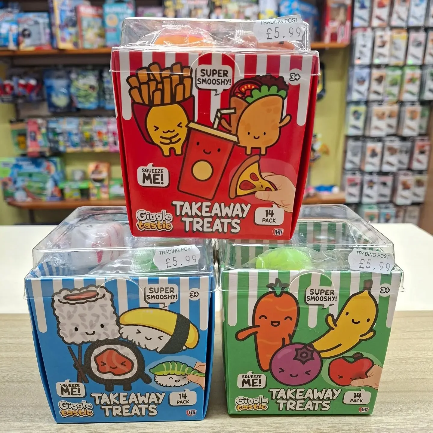 🍌🍔🍣TAKE AWAY TREATS🍣🍔🍌
 
These Take Away Tubs of food themed SQUISHIES were flying out on Saturday, there are 3 to choose from and each contains 14 mini squishies for &pound;5.99!

Think outside the TAKE AWAY BOX, these are perfect for...
⭐️ A 
