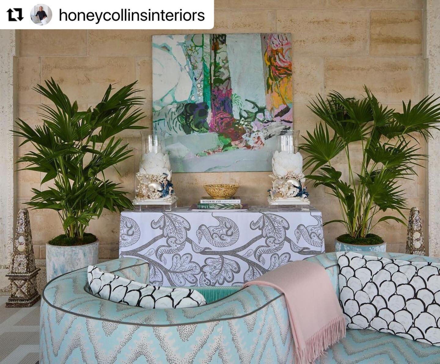 Run don&rsquo;t walk to catch the last weekend of @kbshowhouse in Palm Beach, and see this beautiful terrace by the divine @honeycollinsinteriors .  Honey brought the spirit of Florida to her space with our custom colored &ldquo;See Through&rdquo; an