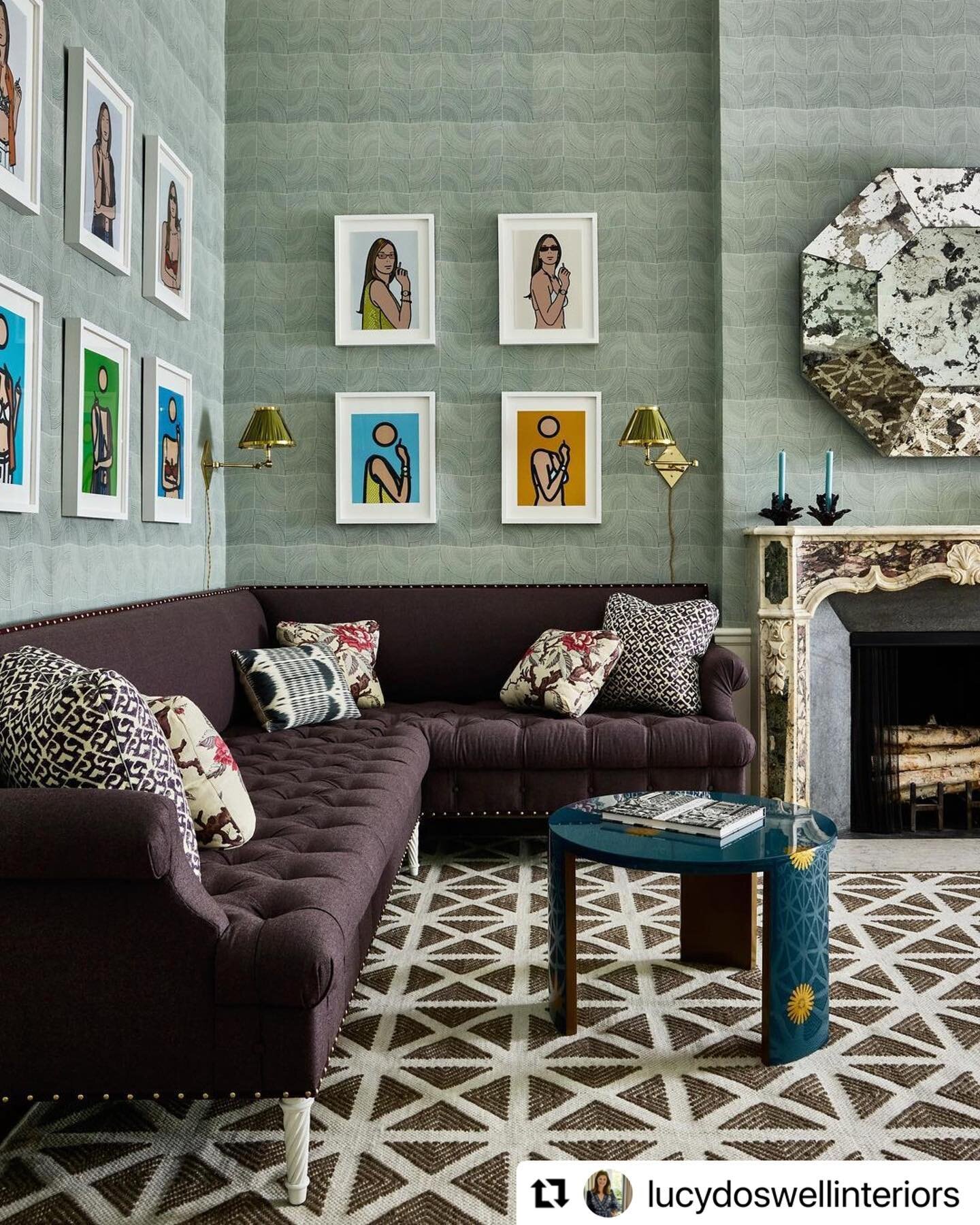 With a masterful mix of color, pattern and texture @lucydoswellinteriors created a stunning living room in this NYC townhouse&hellip;. and we are thrilled to have our &ldquo;Volutes&rdquo; hand printed wallpaper be a player in all of this beauty.  Ch