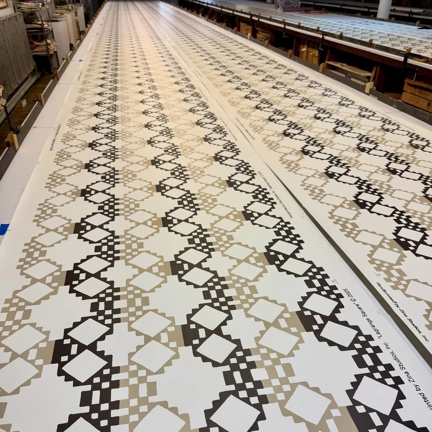 Shipping out the first printing of our new &ldquo;Lagrange Square&rdquo; wallpaper in cream and chocolate for @sydneyfrazier3 .  We love the bold graphic design and can&rsquo;t wait to see this installed!  Design &copy;️ Zina Studios, Inc.