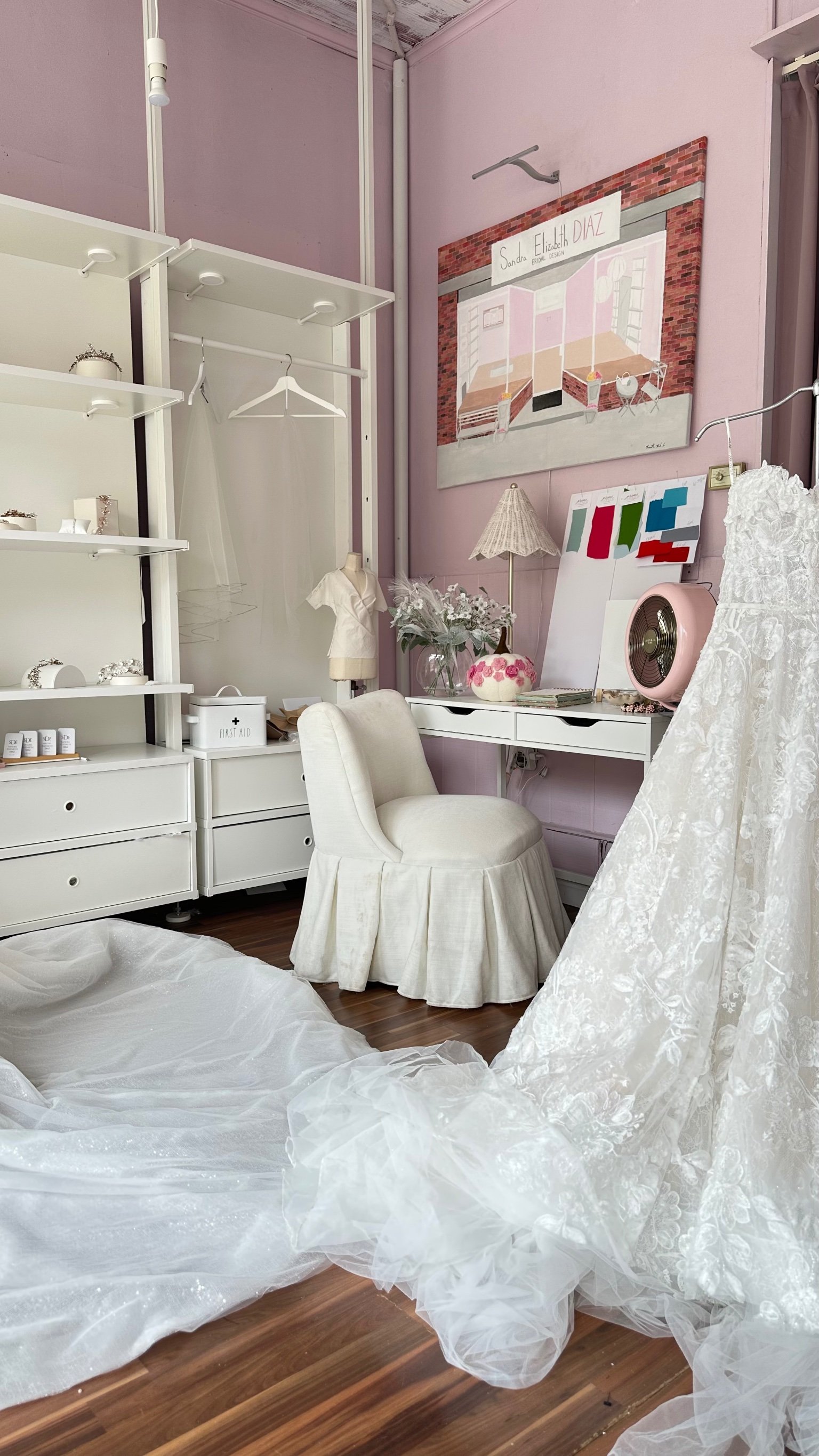 Inside the Sandra Elizabeth Diaz showroom in Summit, NJ.