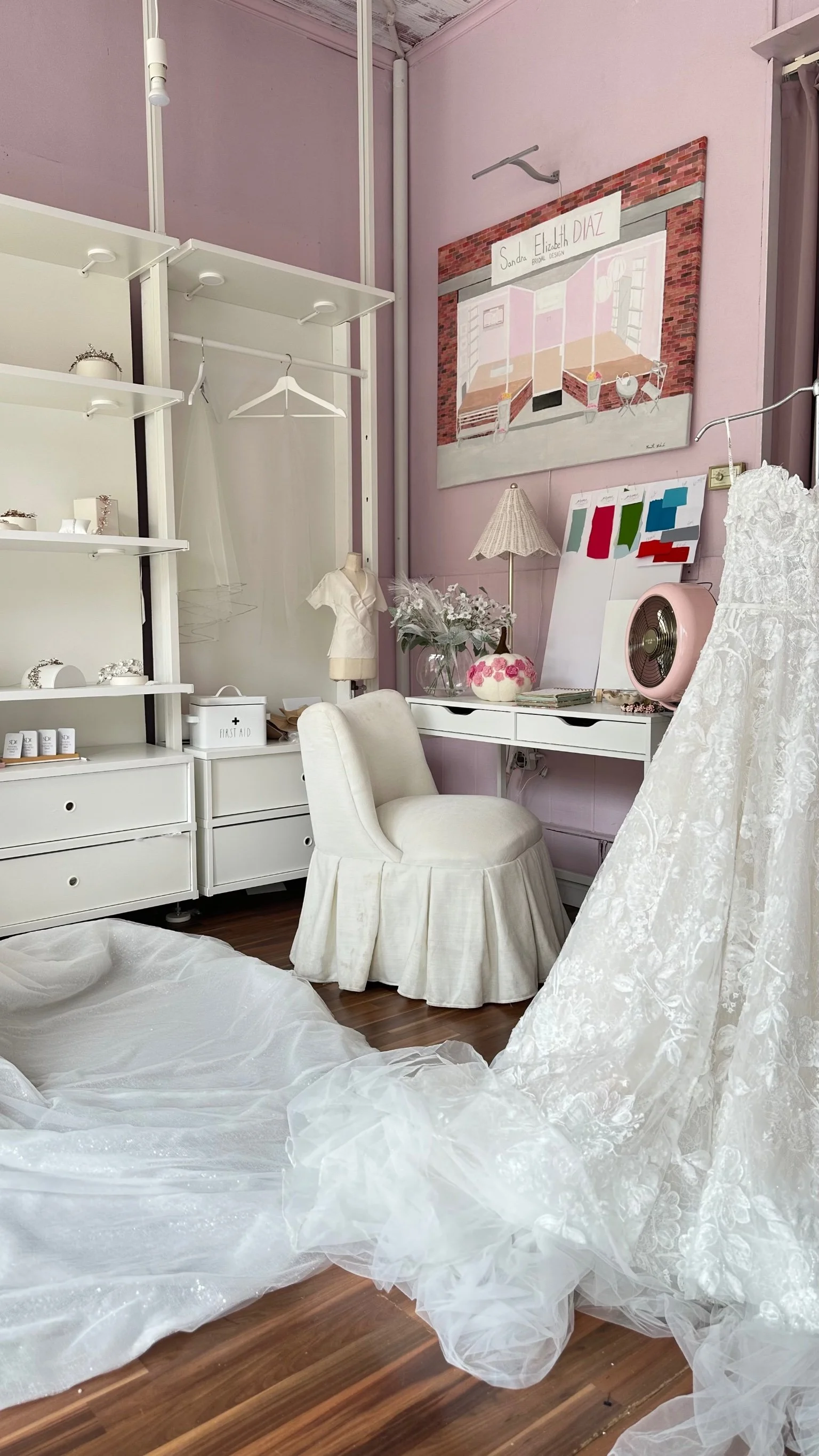 Inside the Sandra Elizabeth Diaz showroom in Summit, NJ.