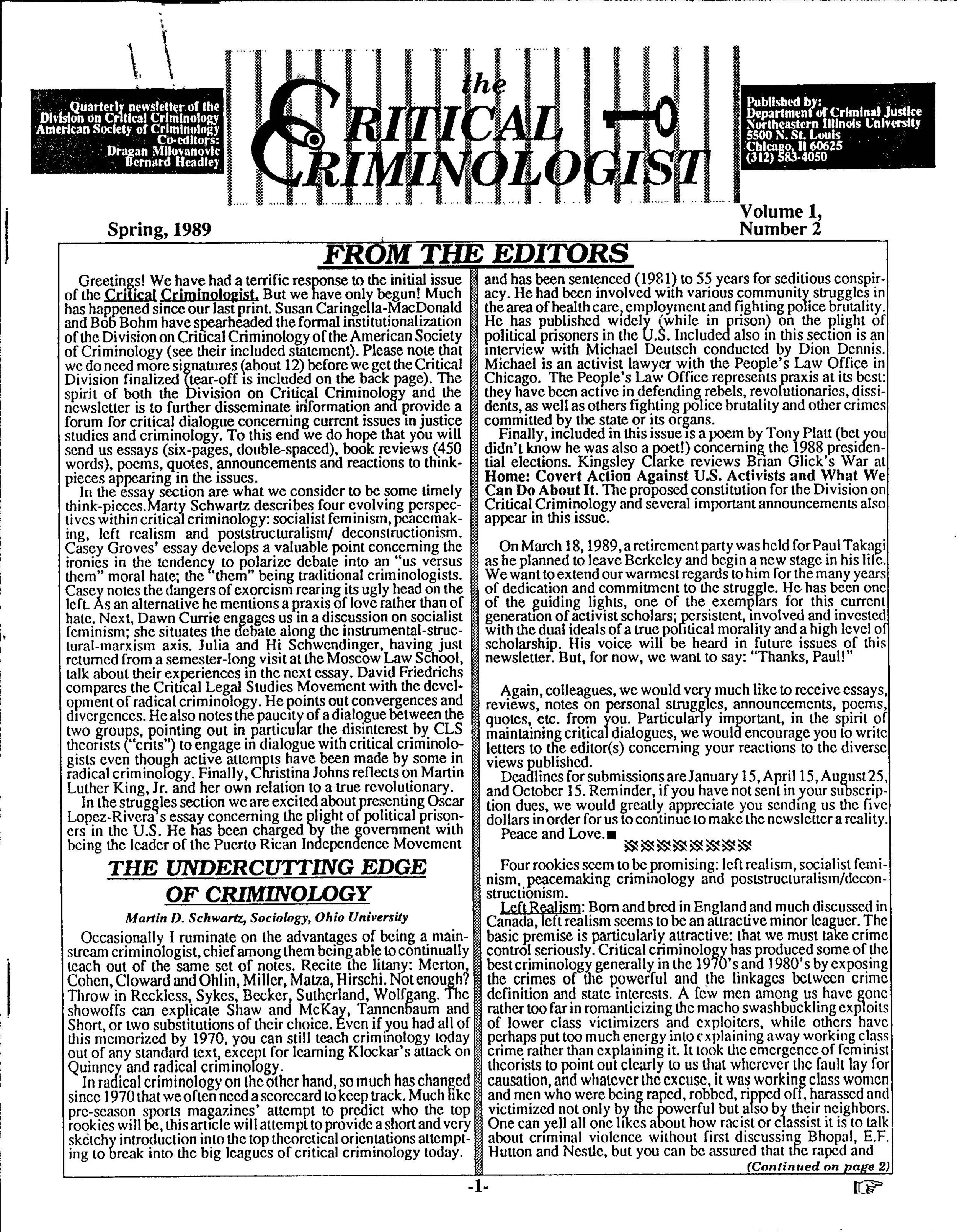 The Critical Criminologist Vol 1 No 2