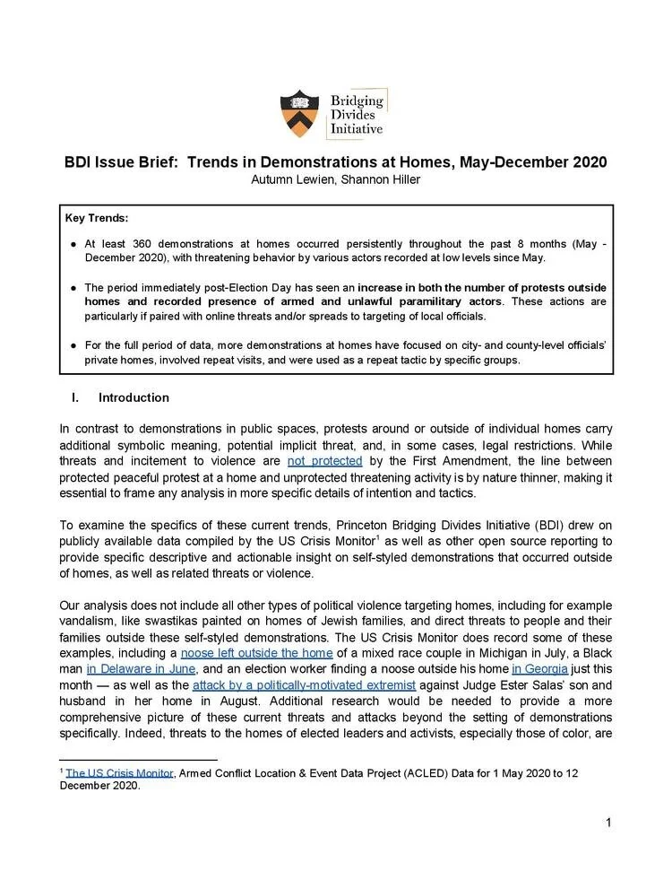 Issue Brief: Trends in Demonstrations at Homes, May-December 2020