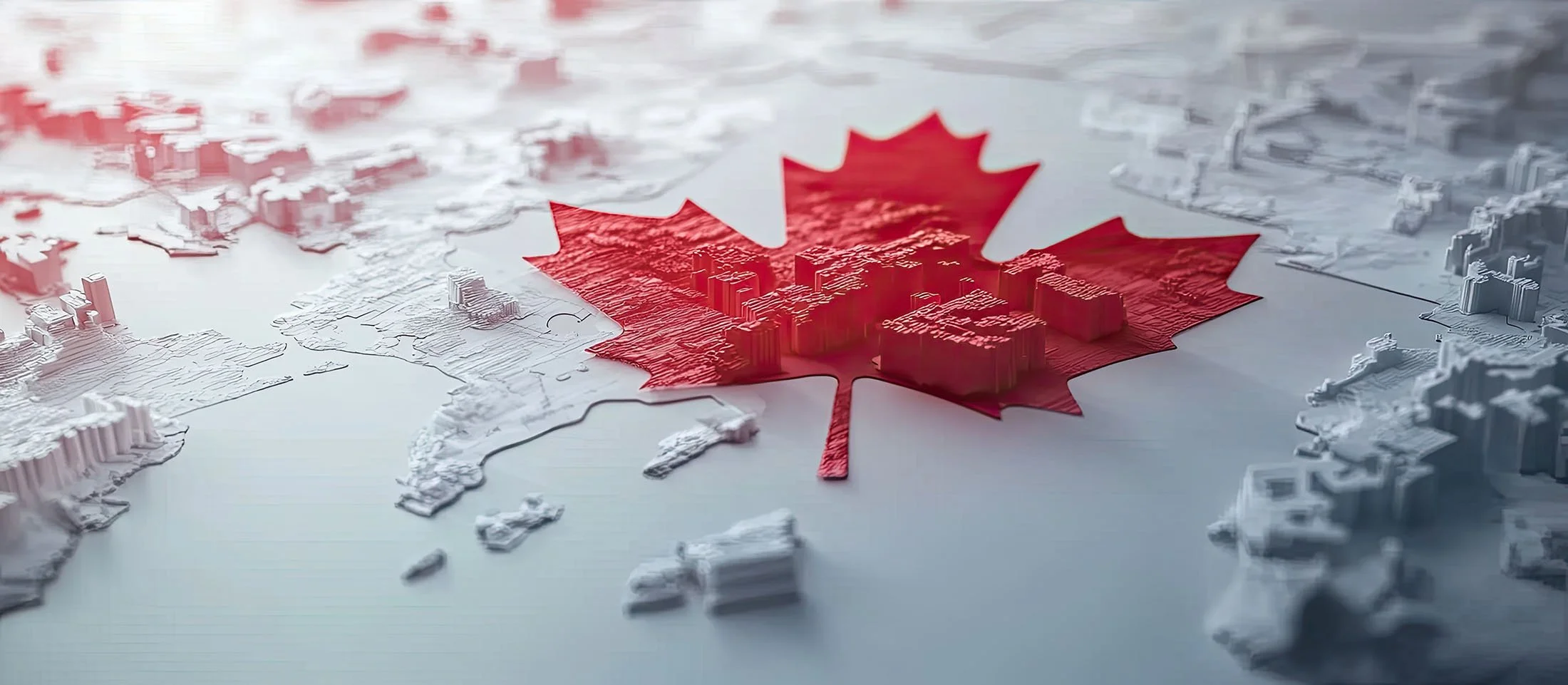 Maple leaf over city