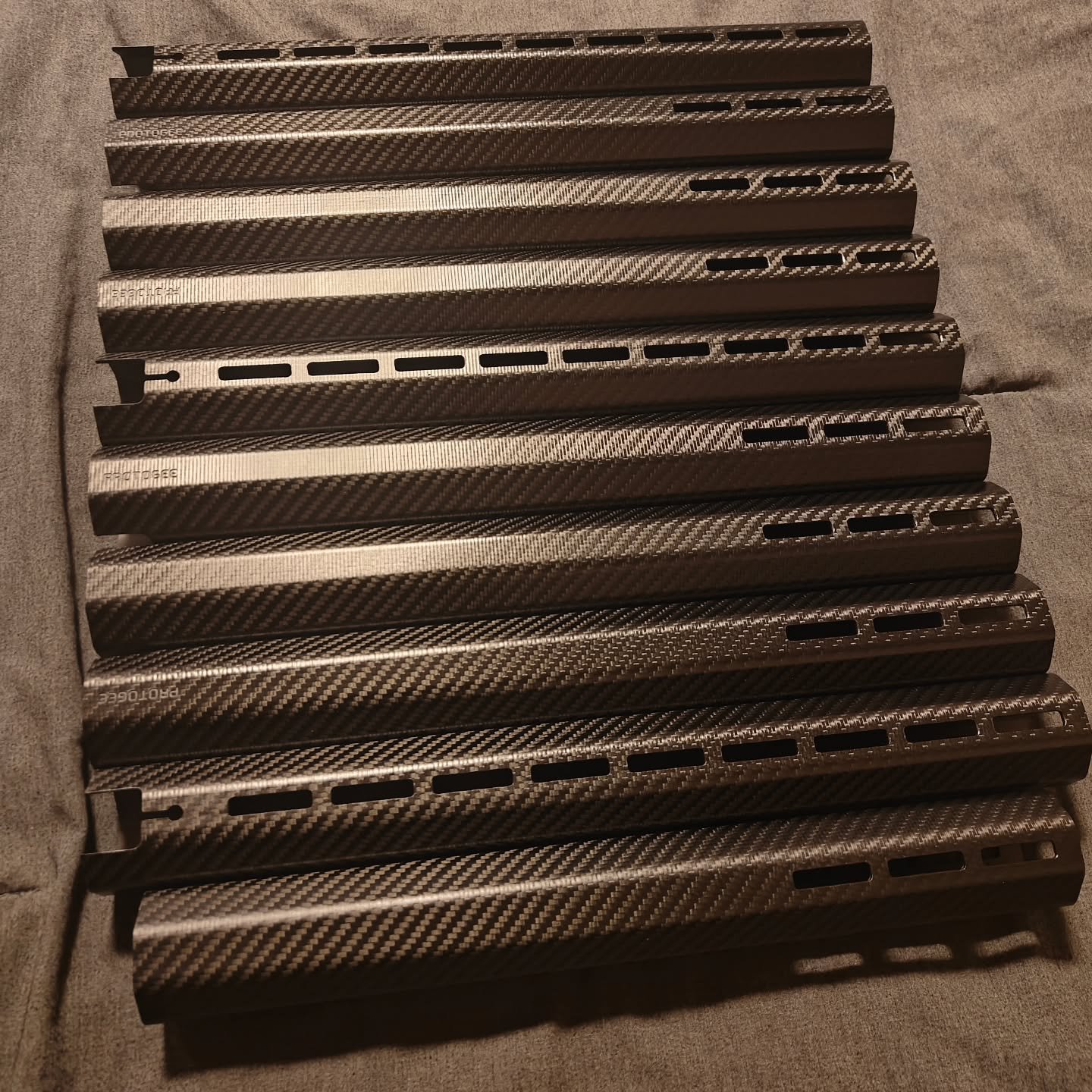 Mmmm, Some Carbon Fiber handguards looking Fresh out of the Oven from a treatment of H-301 Matte Clear.