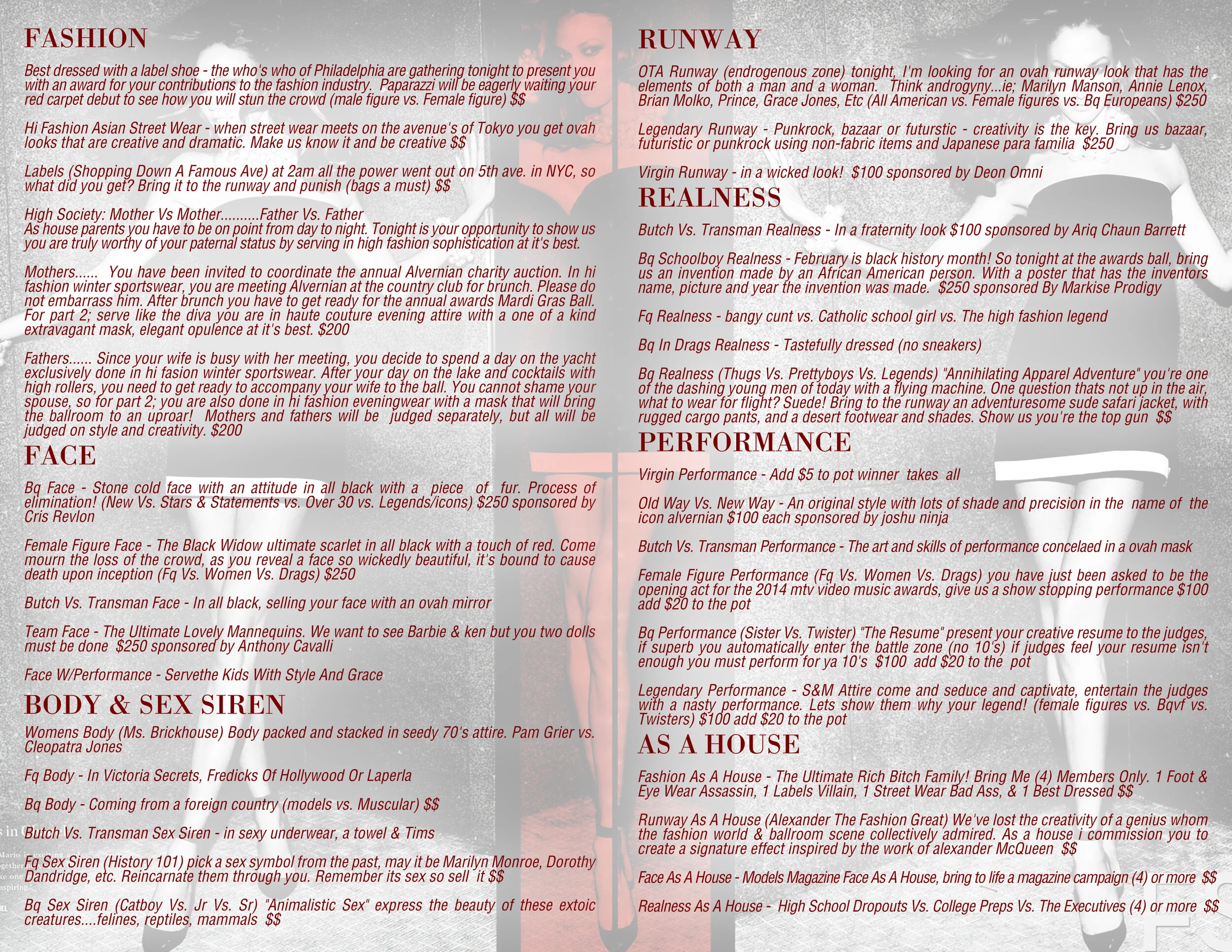 19th Annual Dorian Corey Awards Ball Categories