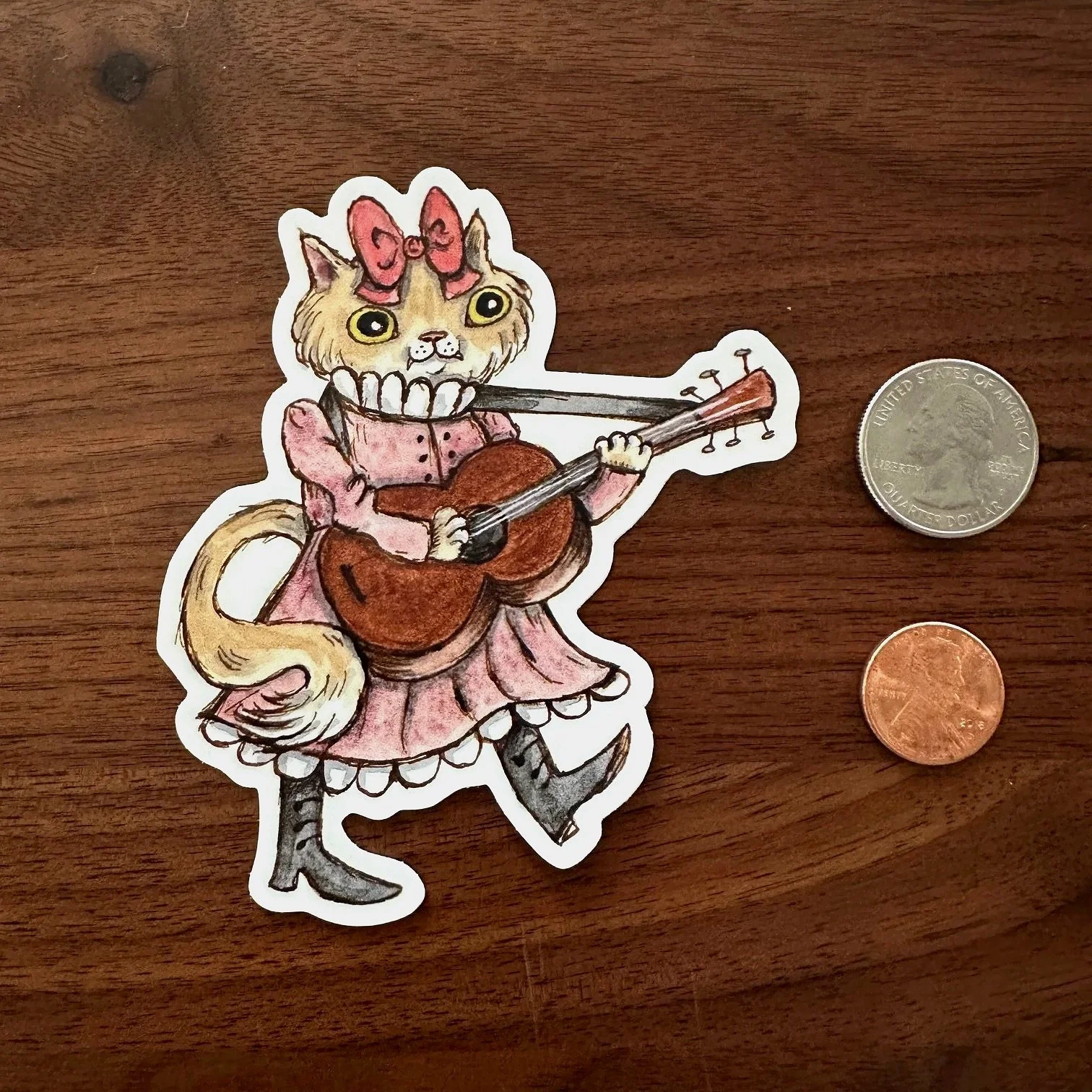 guitar girl sticker cat