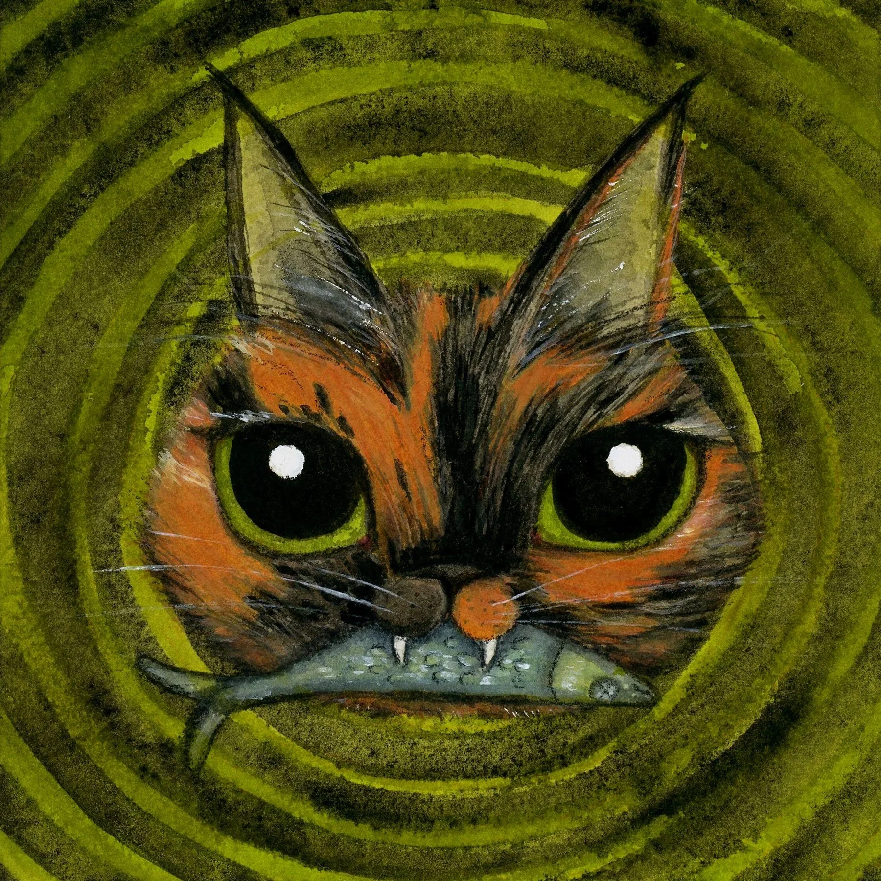 Watercolor cat portrait of a tortoiseshell cat