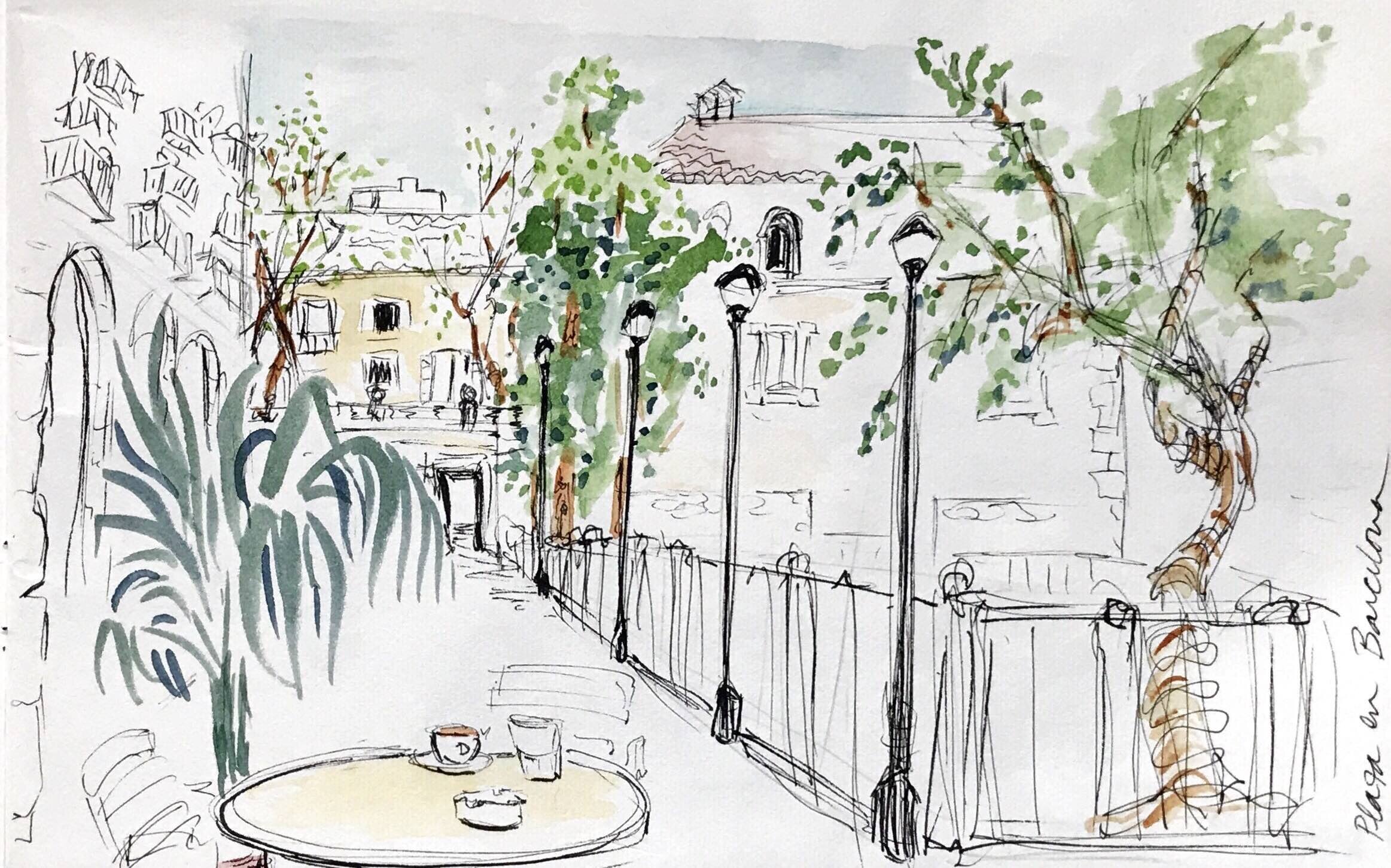 Drawing of a plaza in Barcelona.jpg