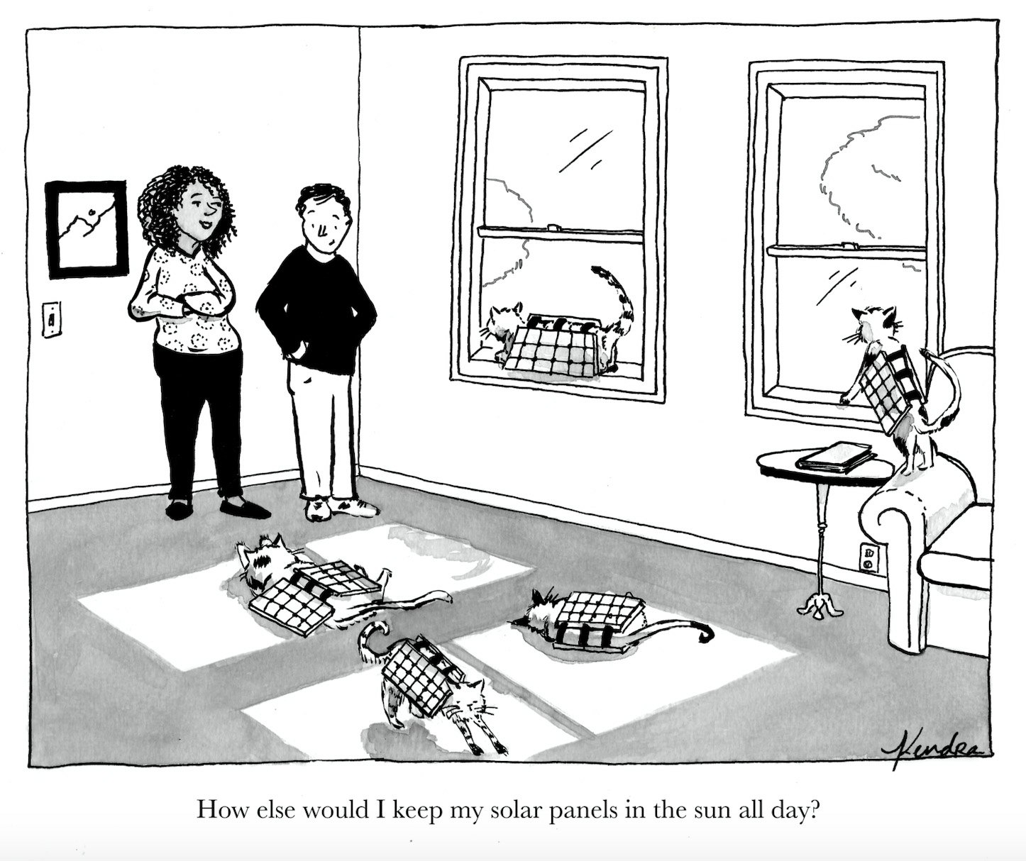 New Yorker Cartoon cats keep solar panels in the sun all day.jpeg