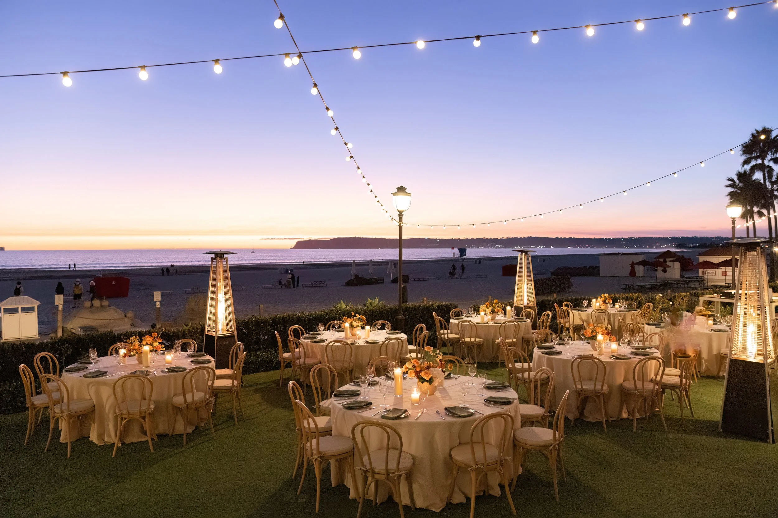 Corporate welcome dinner overlooking the beach on Coronado Island in San Diego.