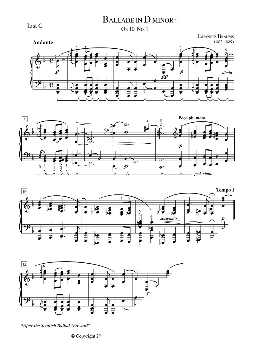 Ballade in D Minor (Op. 10 No. 1) - Brahms