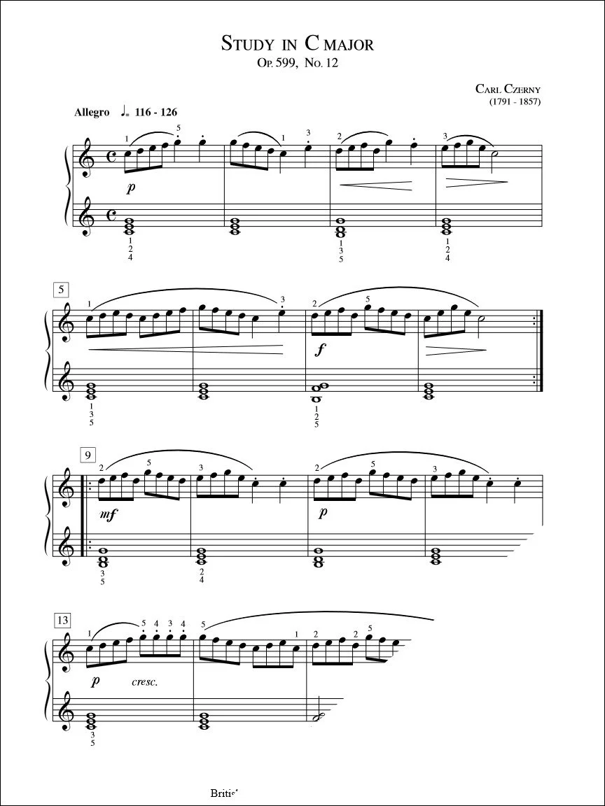 Study in C Major (Op. 599 No. 12) - Czerny