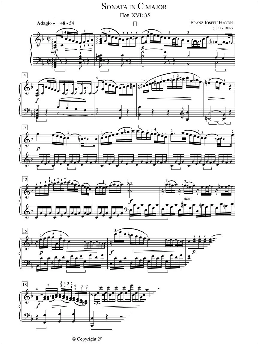 Sonata in C Major, Hob. XVI: 35 (2nd mvt) - Haydn