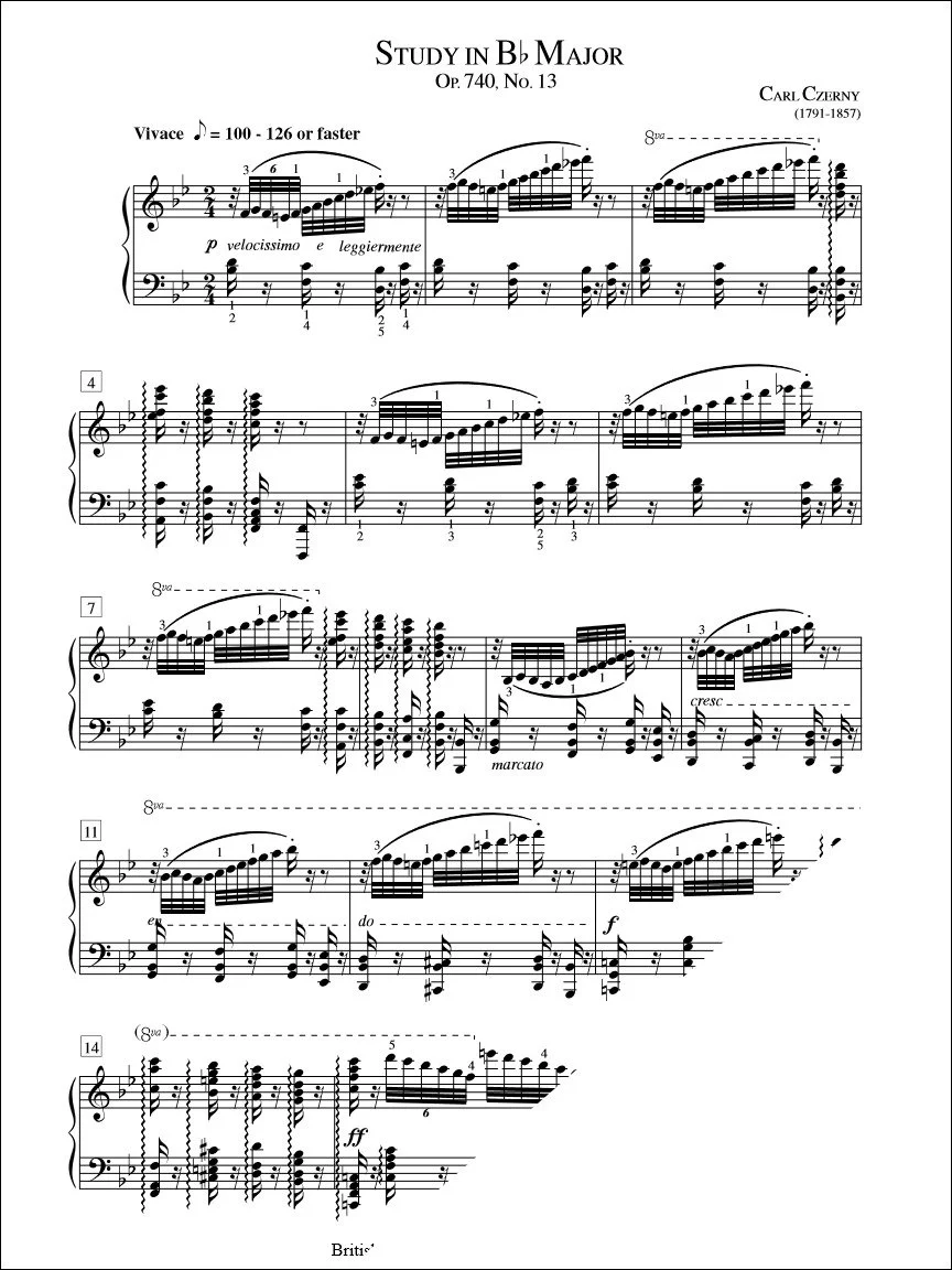 Study in B Flat Major (Op. 740 No. 13) - Czerny