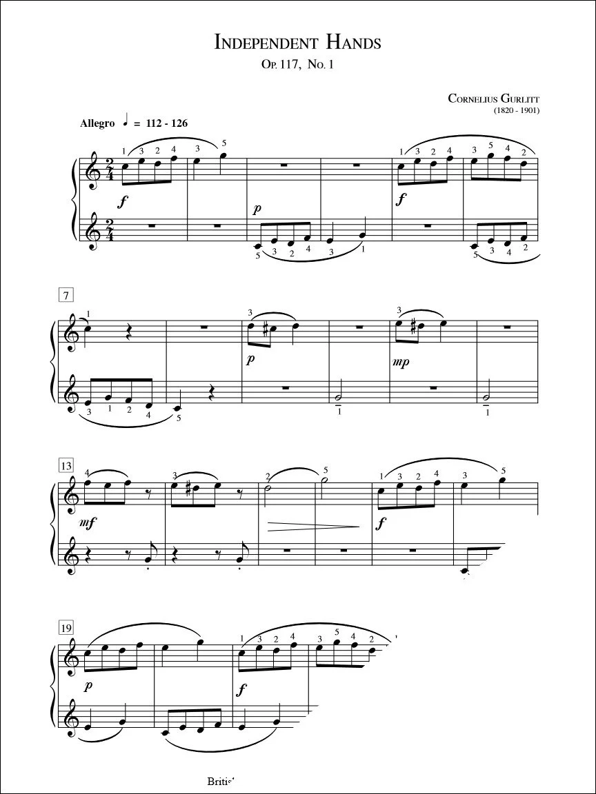 Independent Hands (Op. 117 No. 1) - Gurlitt