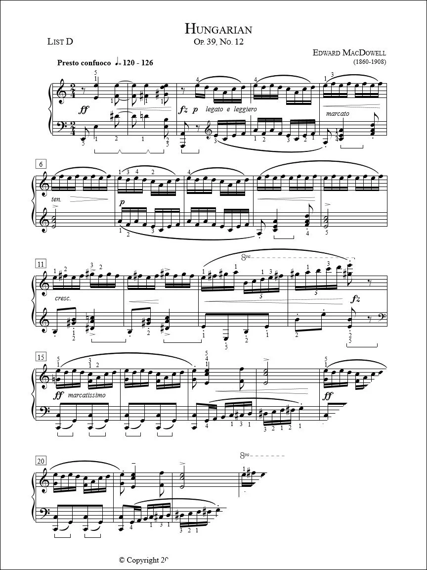 Hungarian (Op. 39 No. 12) - MacDowell