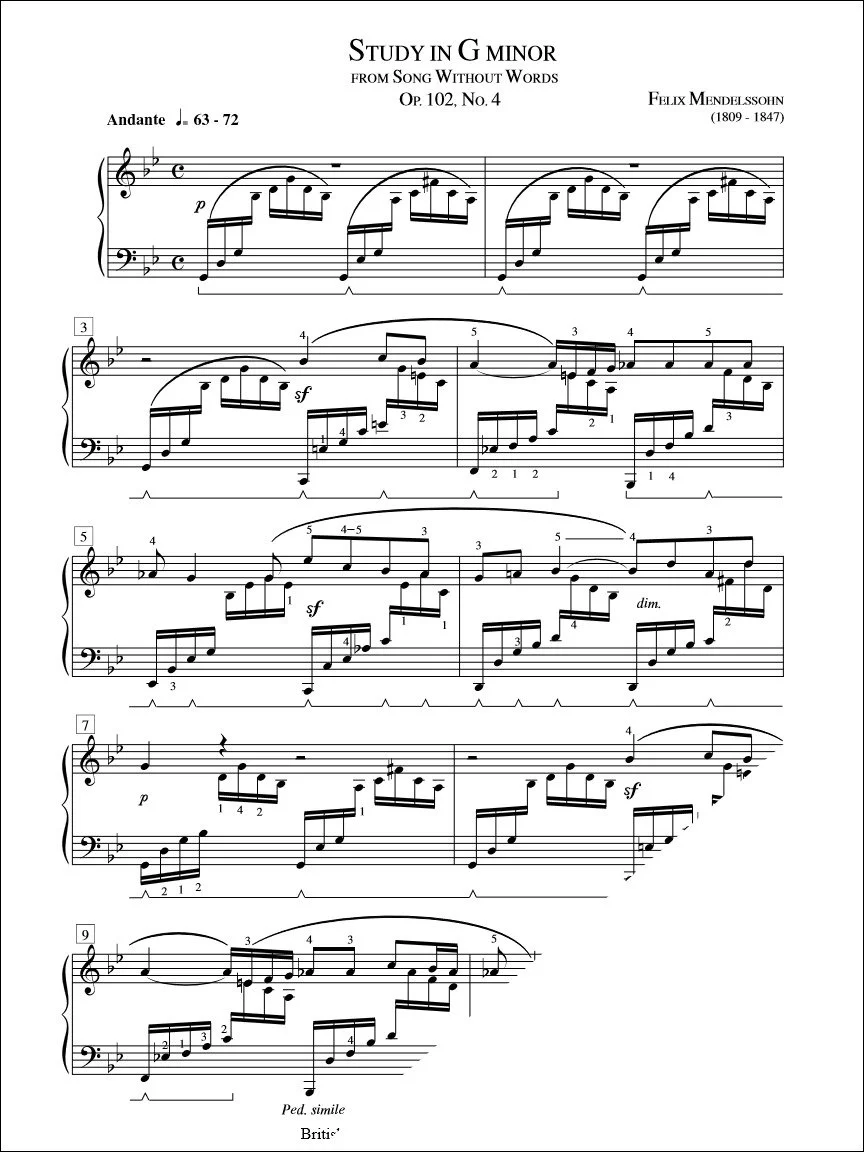 Study in G Minor (Op. 102 No. 4) - Mendelssohn