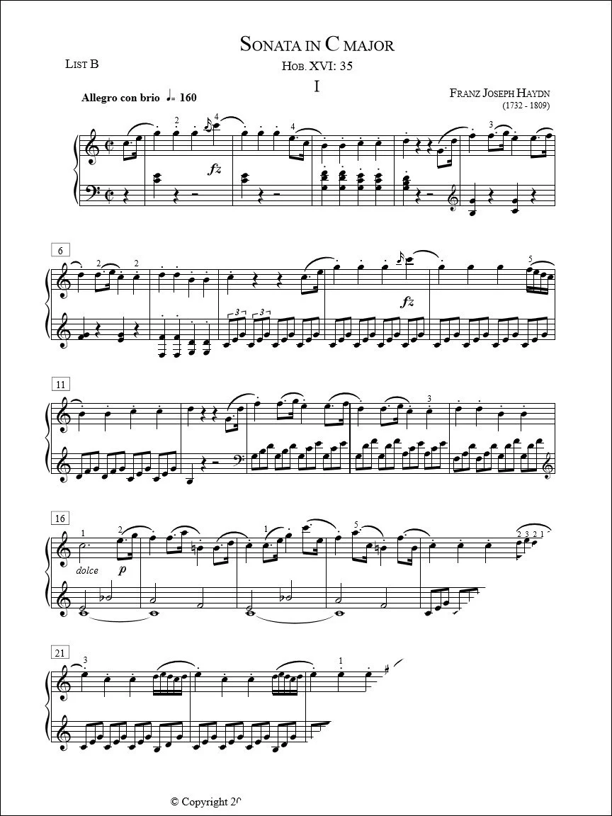 Sonata in C Major, Hob. XVI: 35 (1st mvt) - Haydn