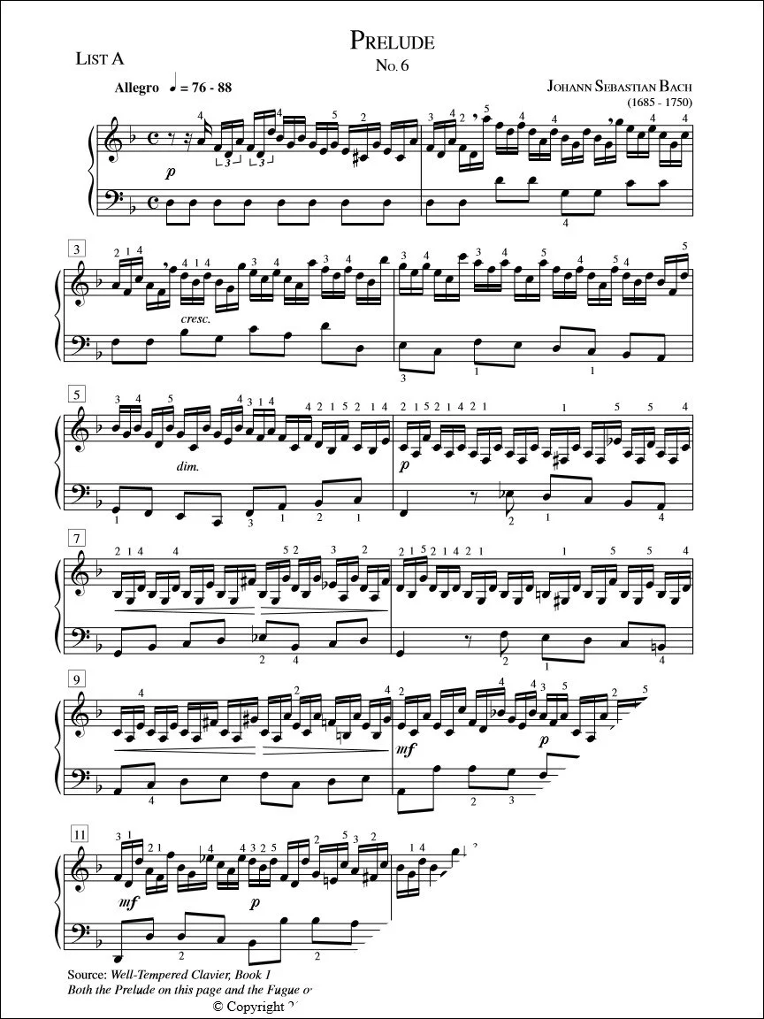 Prelude (No. 6) - J.S. Bach
