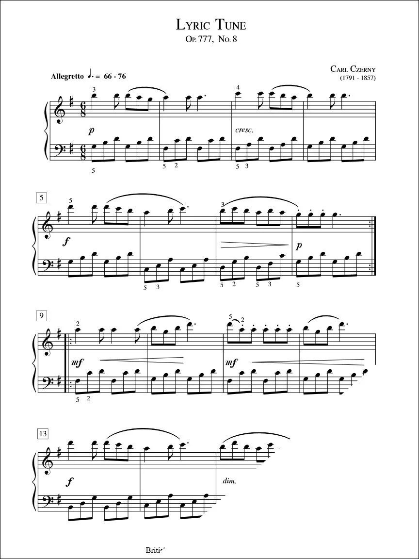 Lyric Tune (Op. 777 No. 8) - Czerny